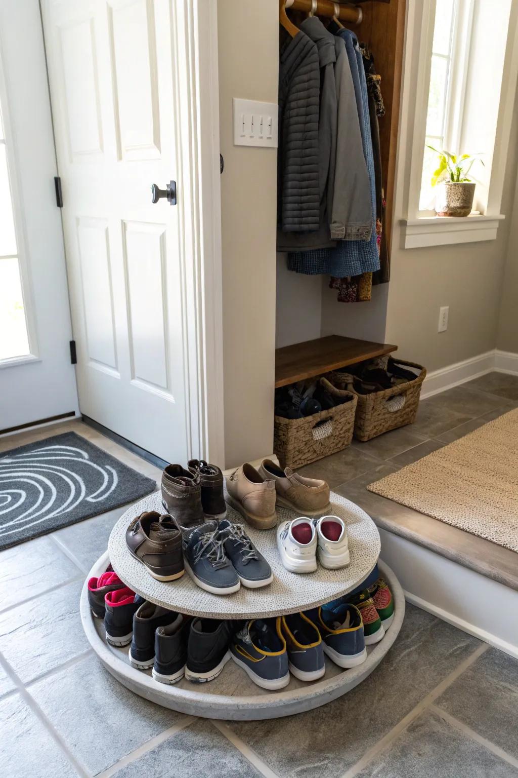 Organize your entryway with a spinning organizer shoe storage.