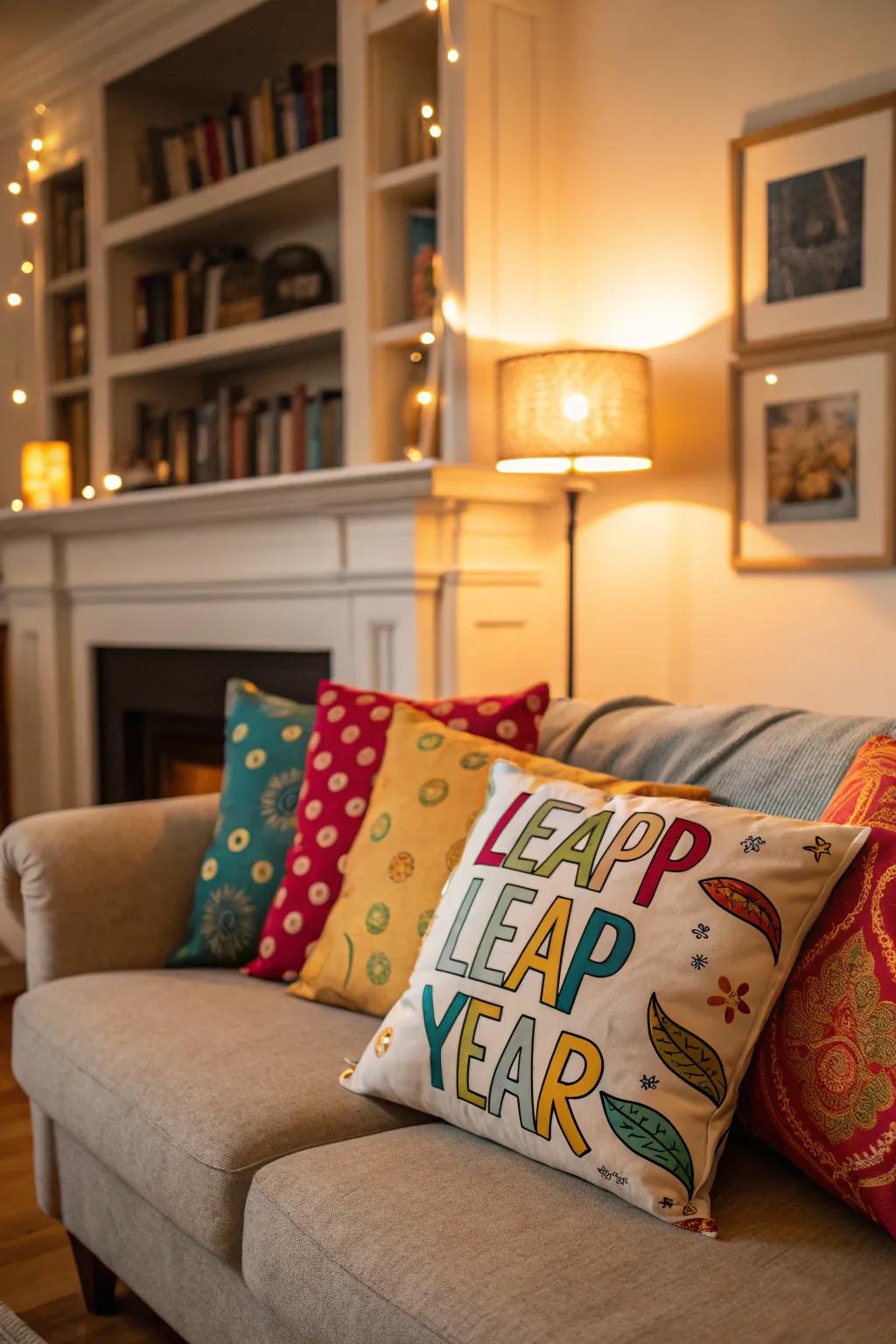 Leap Year-themed pillows refresh your seating space.