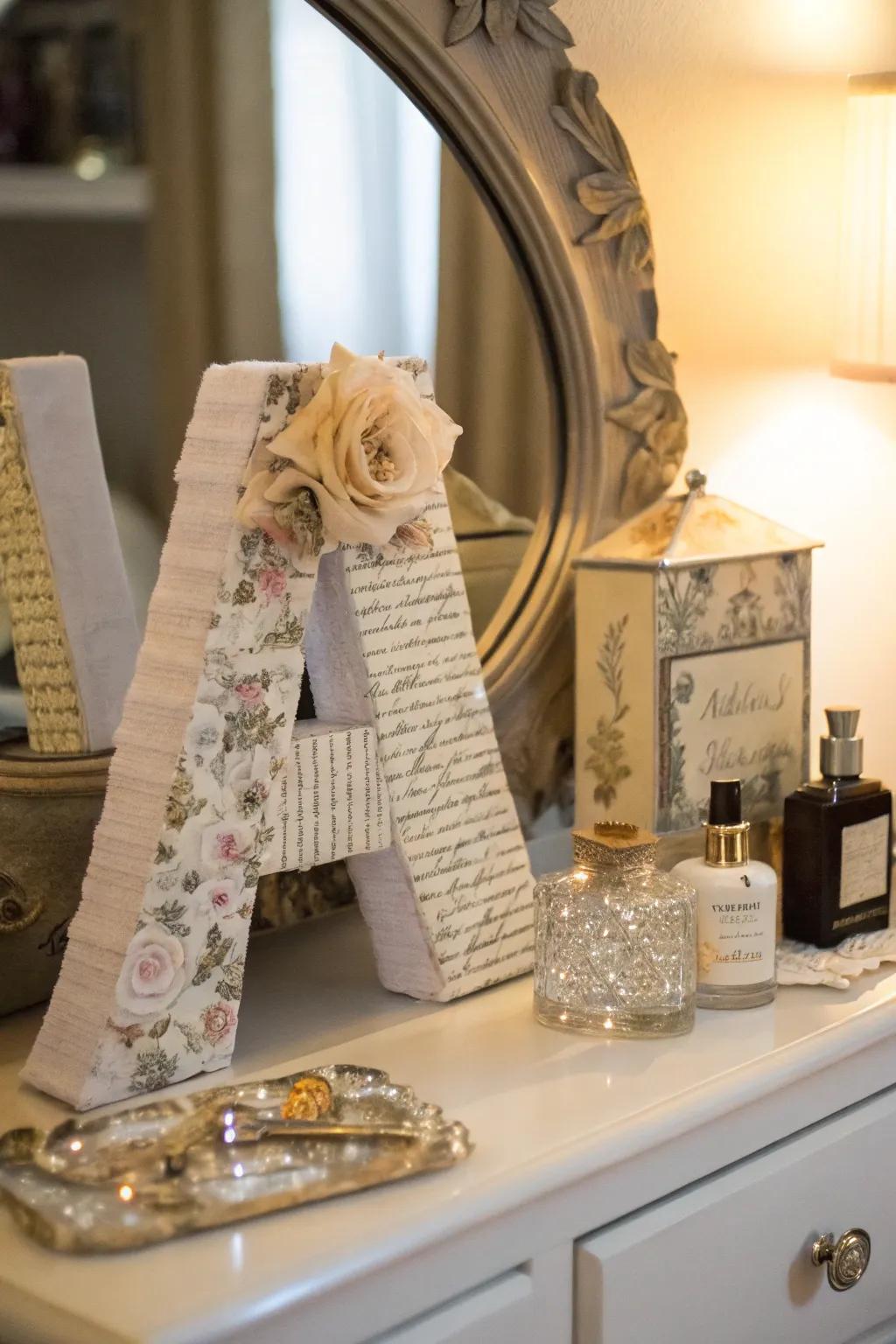 A fabric-wrapped letter for a hint of class.