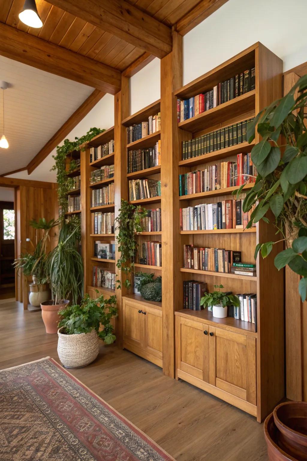 Plants and natural elements breathing life into the library.