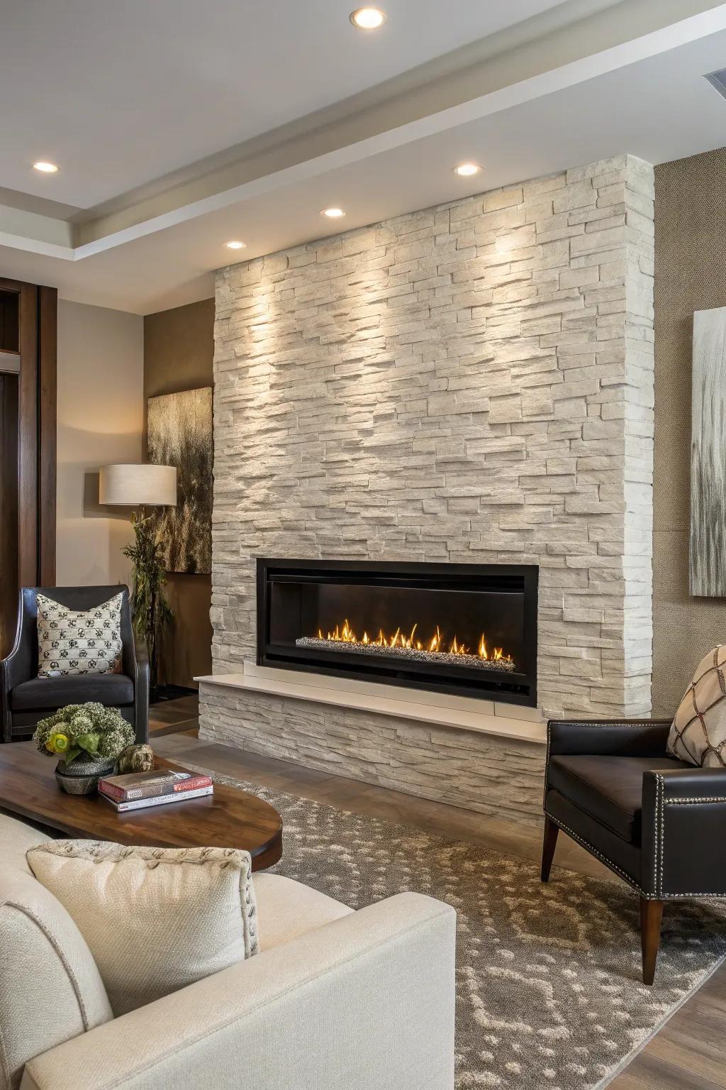 Include depth with a textured wall attribute around your hearth.