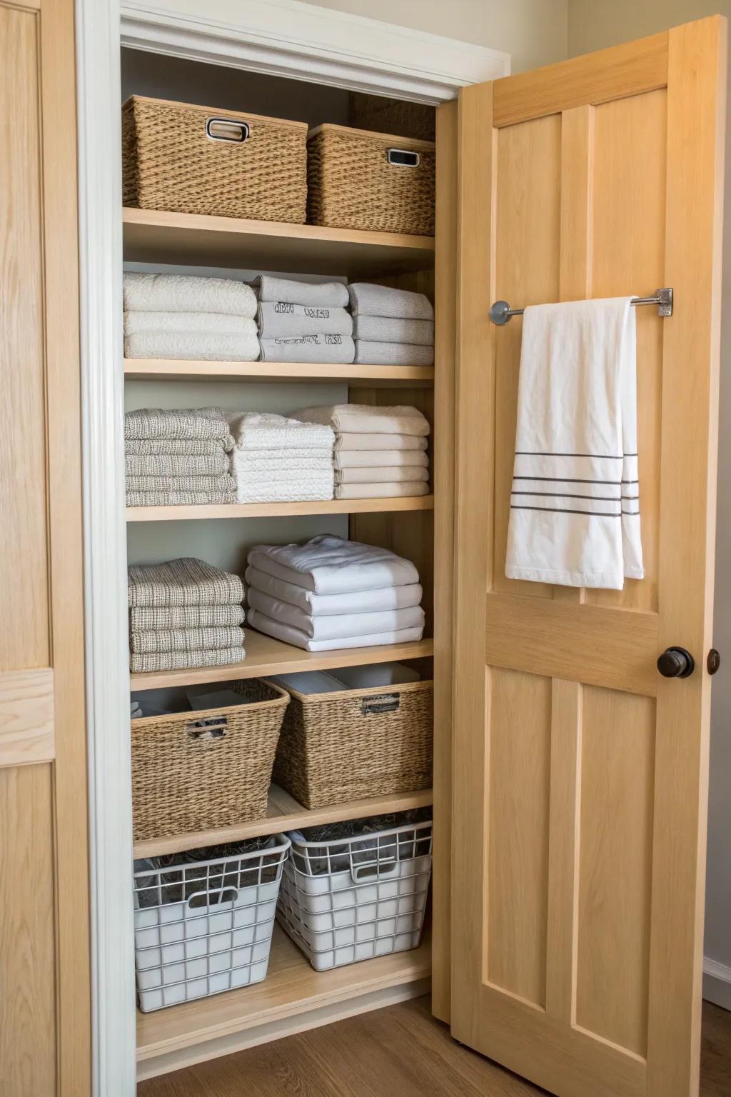 Making use of door back space maximizes storage potential.
