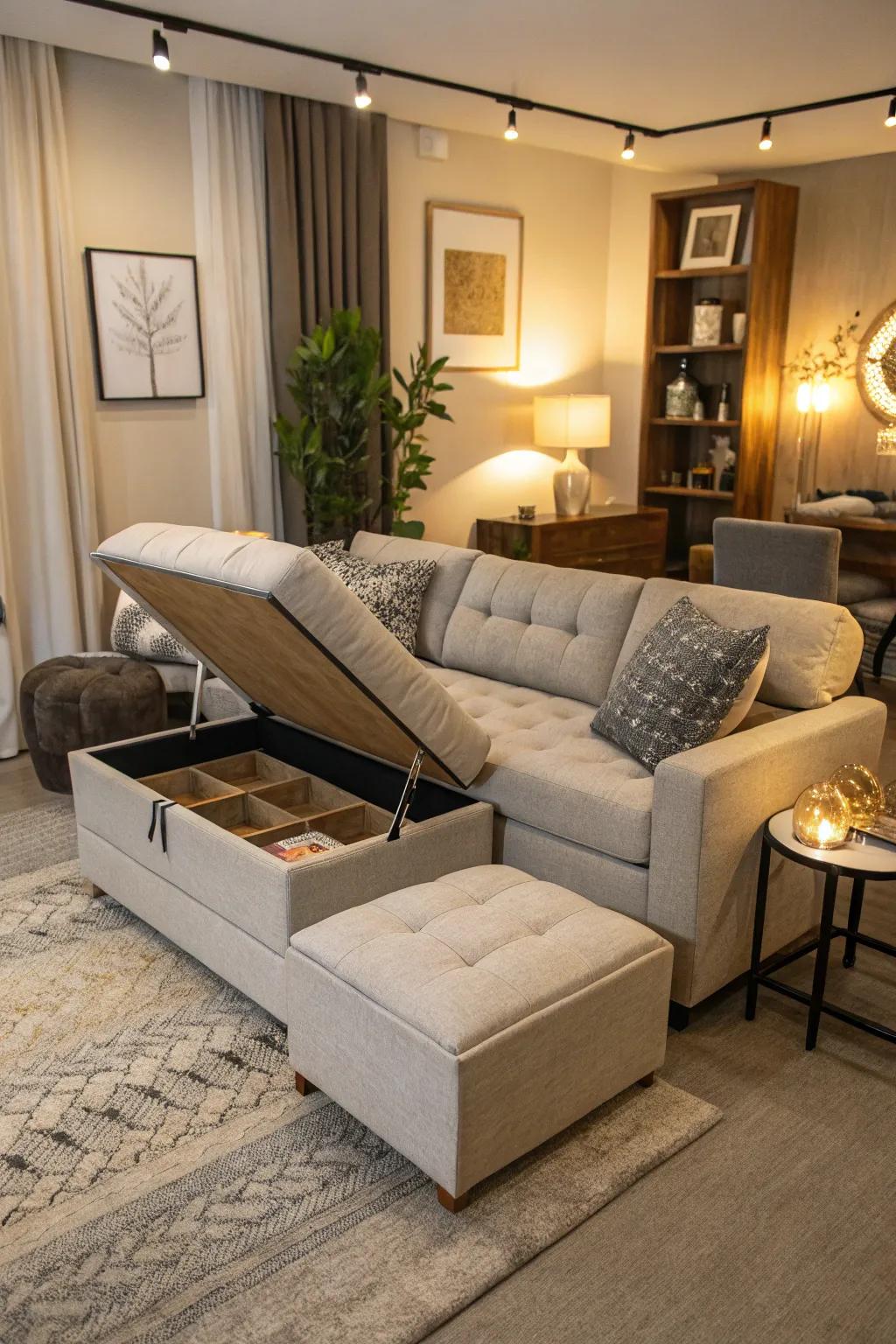 Multi-purpose furniture optimizes space and utility.