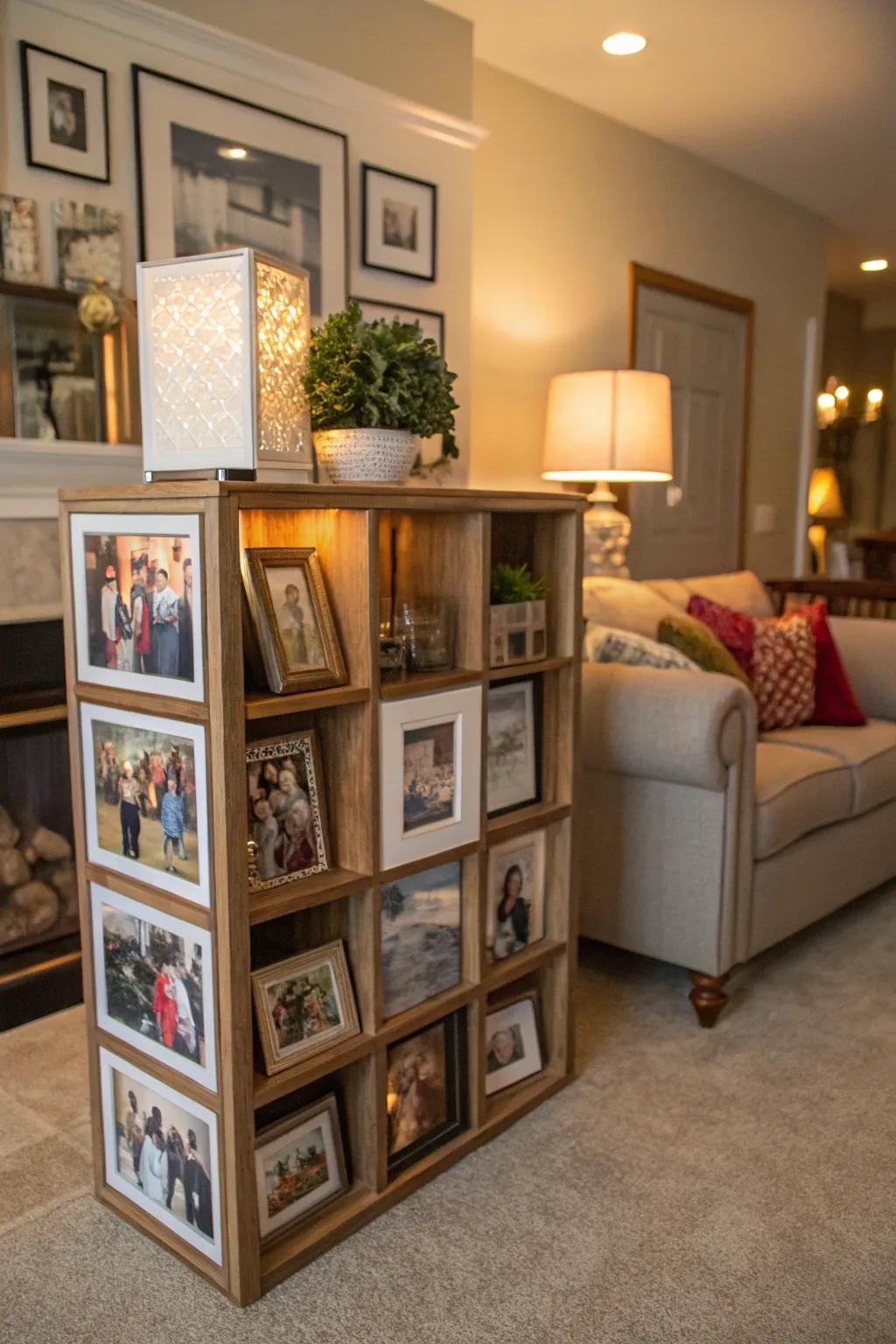 A family keepsake presentation using cube storage for a personal touch.