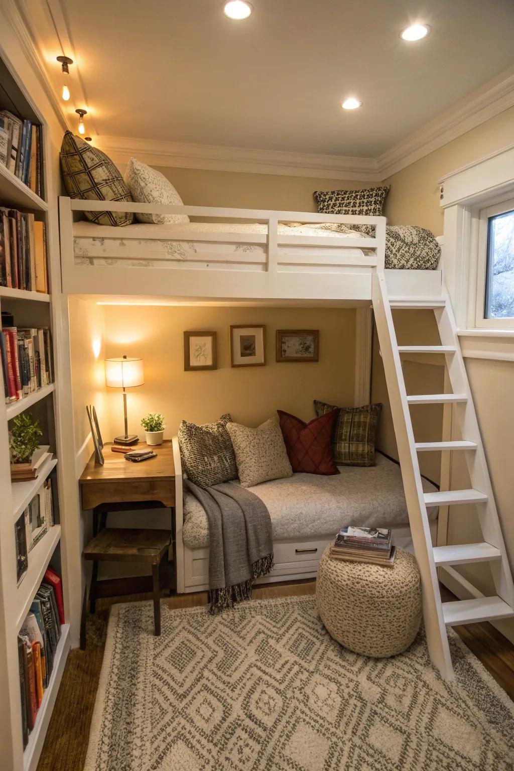 Loft beds help to free up floor space.