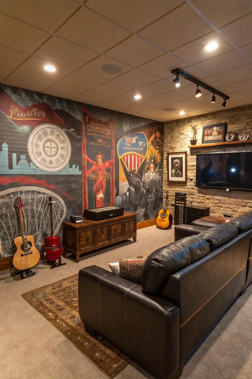 Add a unique artistic touch to your man cave with custom wall murals.