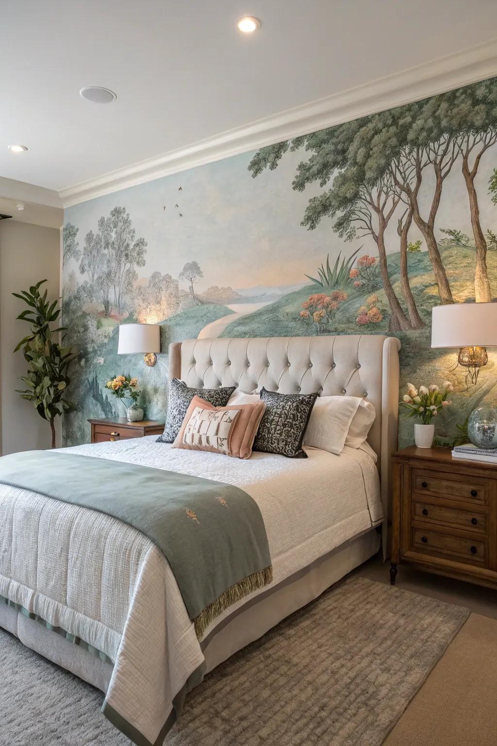 Painted designs turn your headboard wall into a work of art.