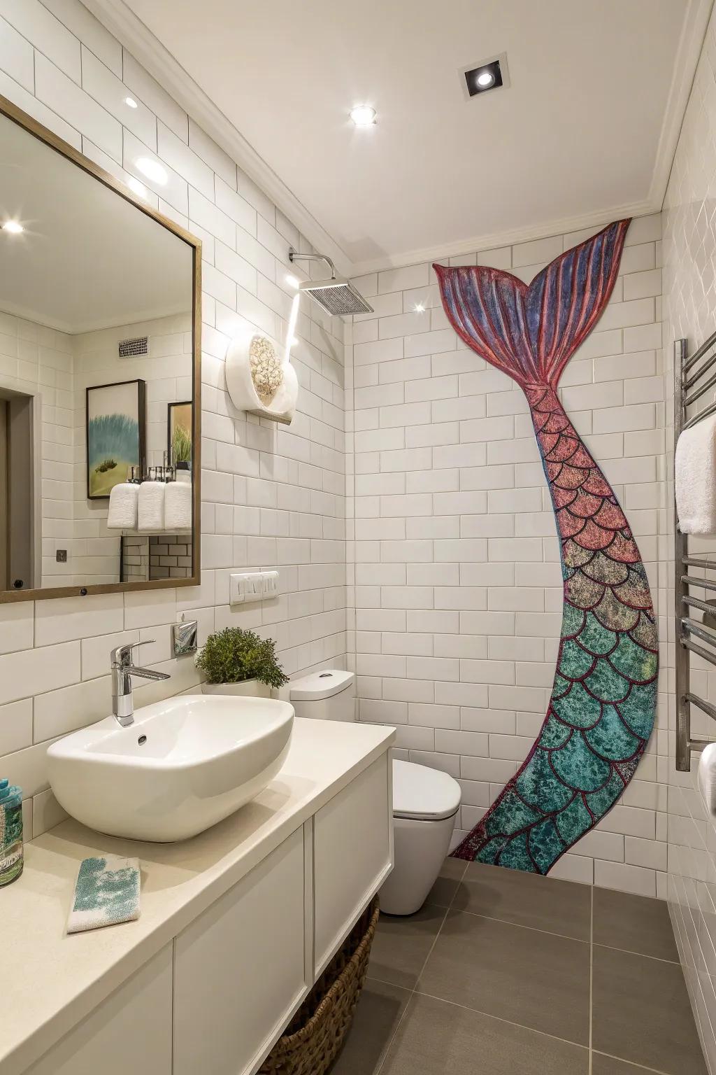 Mermaid tail art introduces a whimsical and artistic touch.