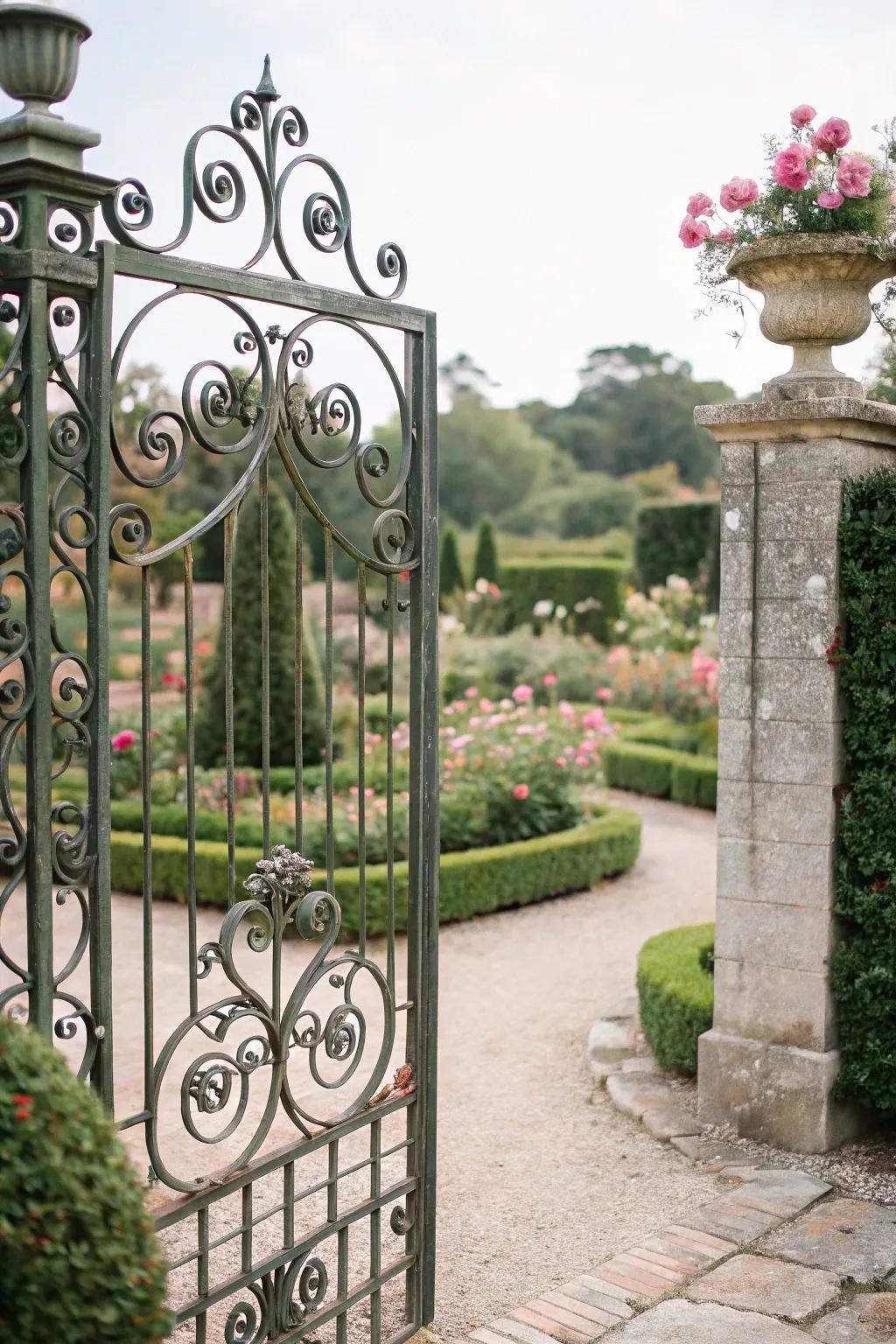 Scrollwork gates contribute an elegant, regal touch.