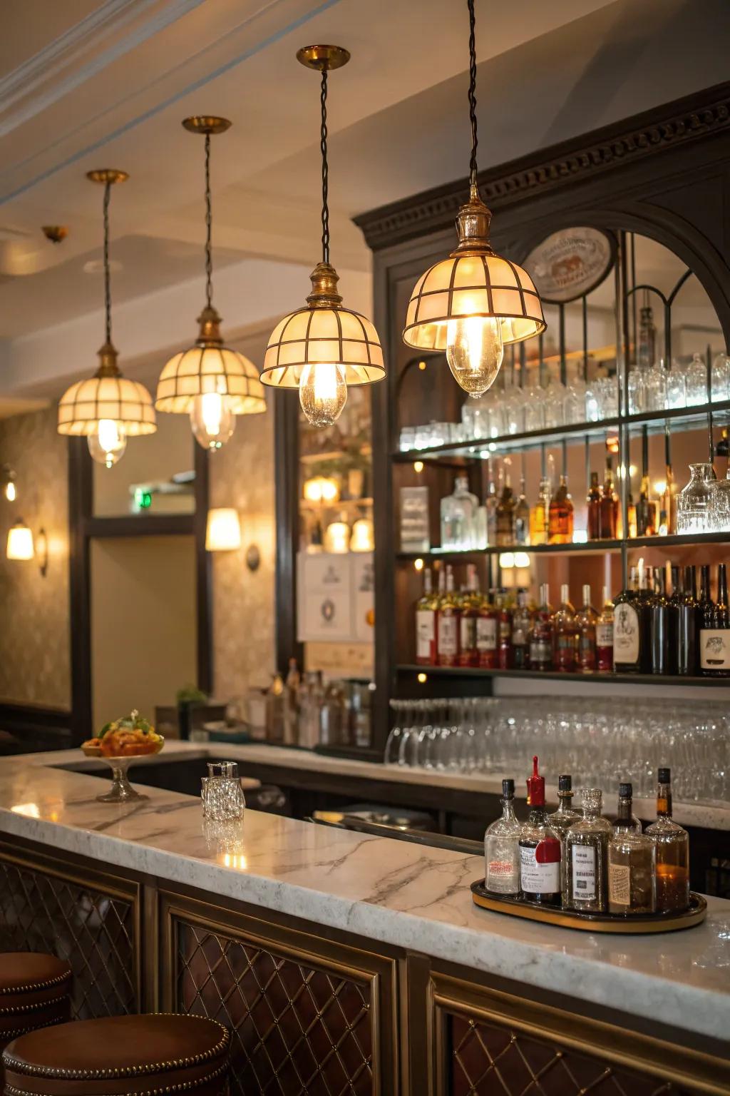 Retro fixtures introduce timeless appeal to the home bar.