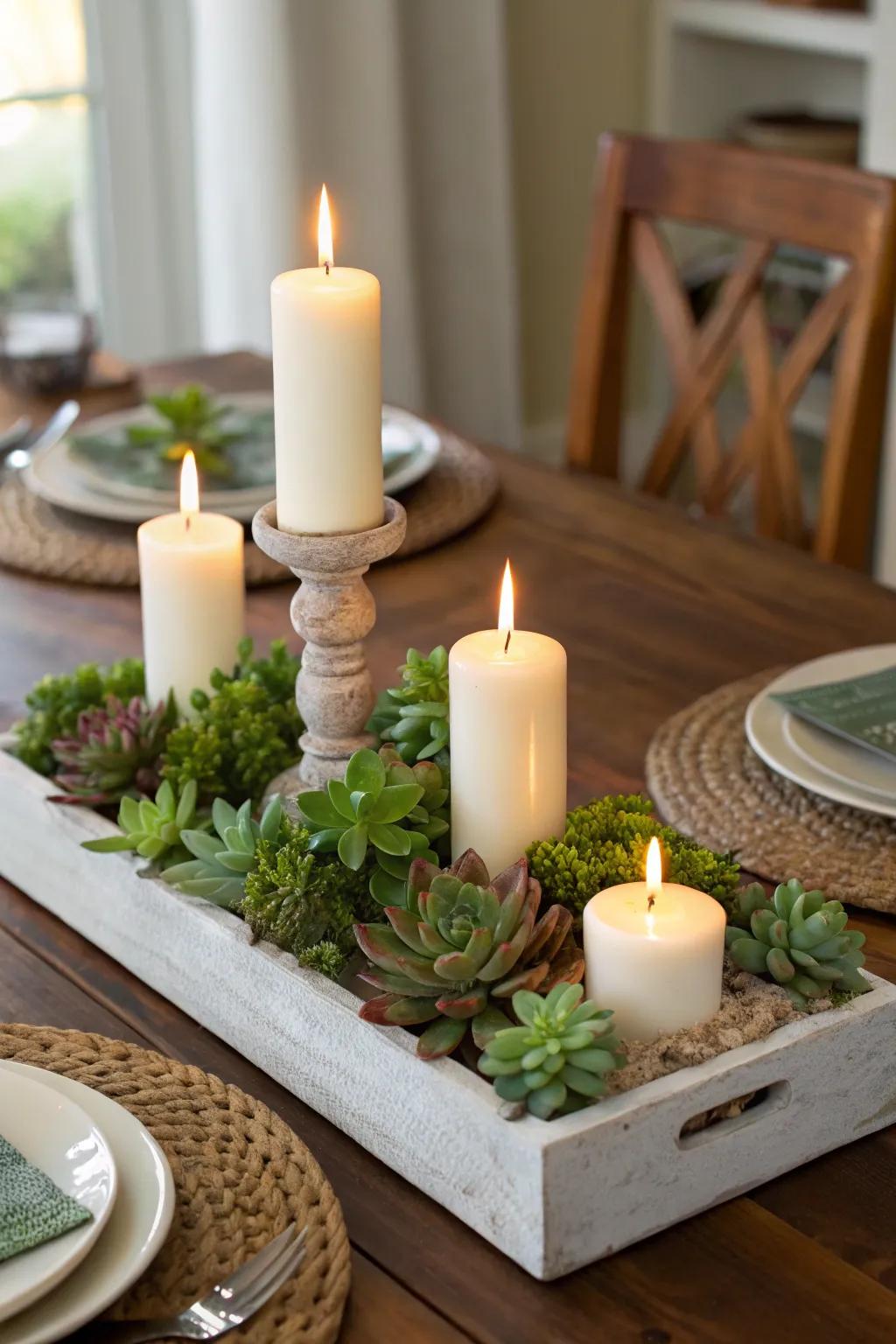 Combine succulents and candlelight for a romantic ambiance.