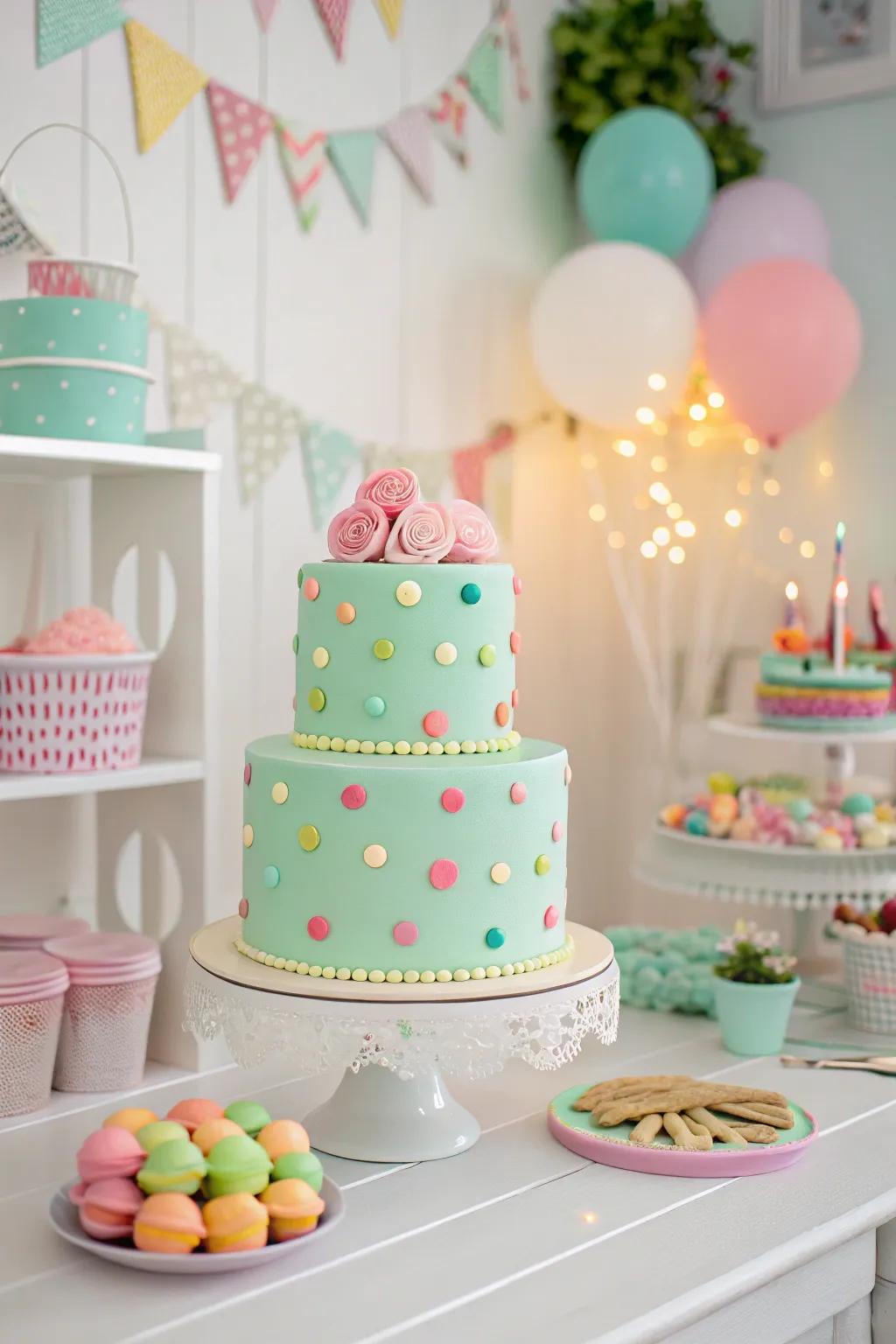 A chartreuse cake featuring playful specks pattern.