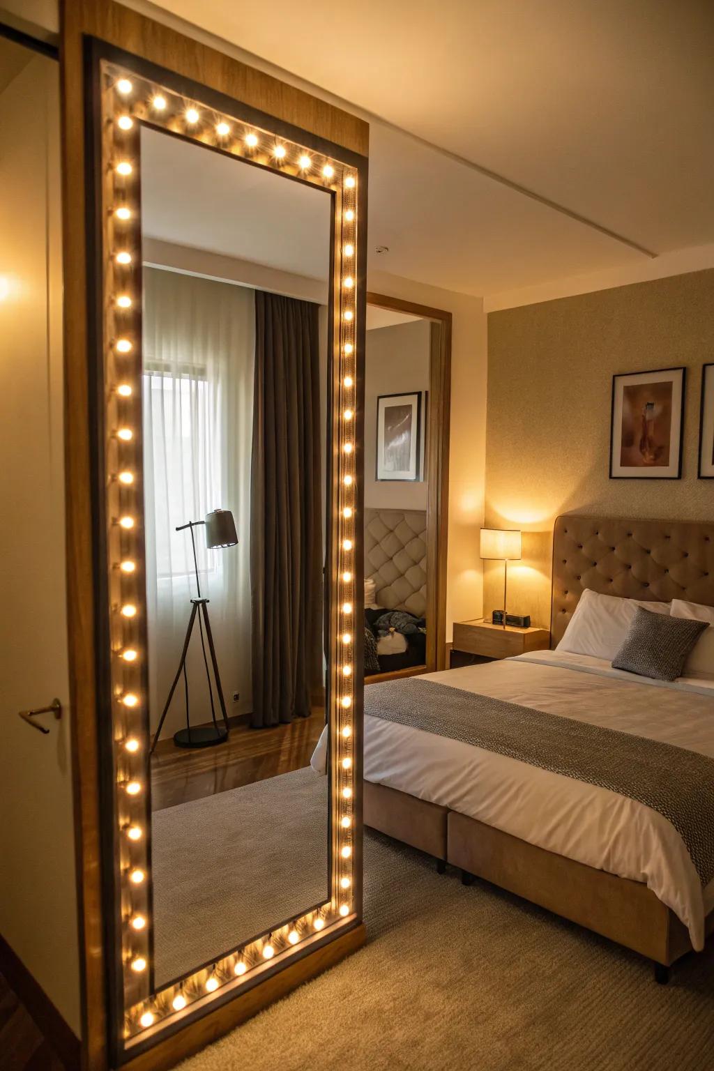 Illuminated mirrors improve lighting and add functionality to your bedroom.