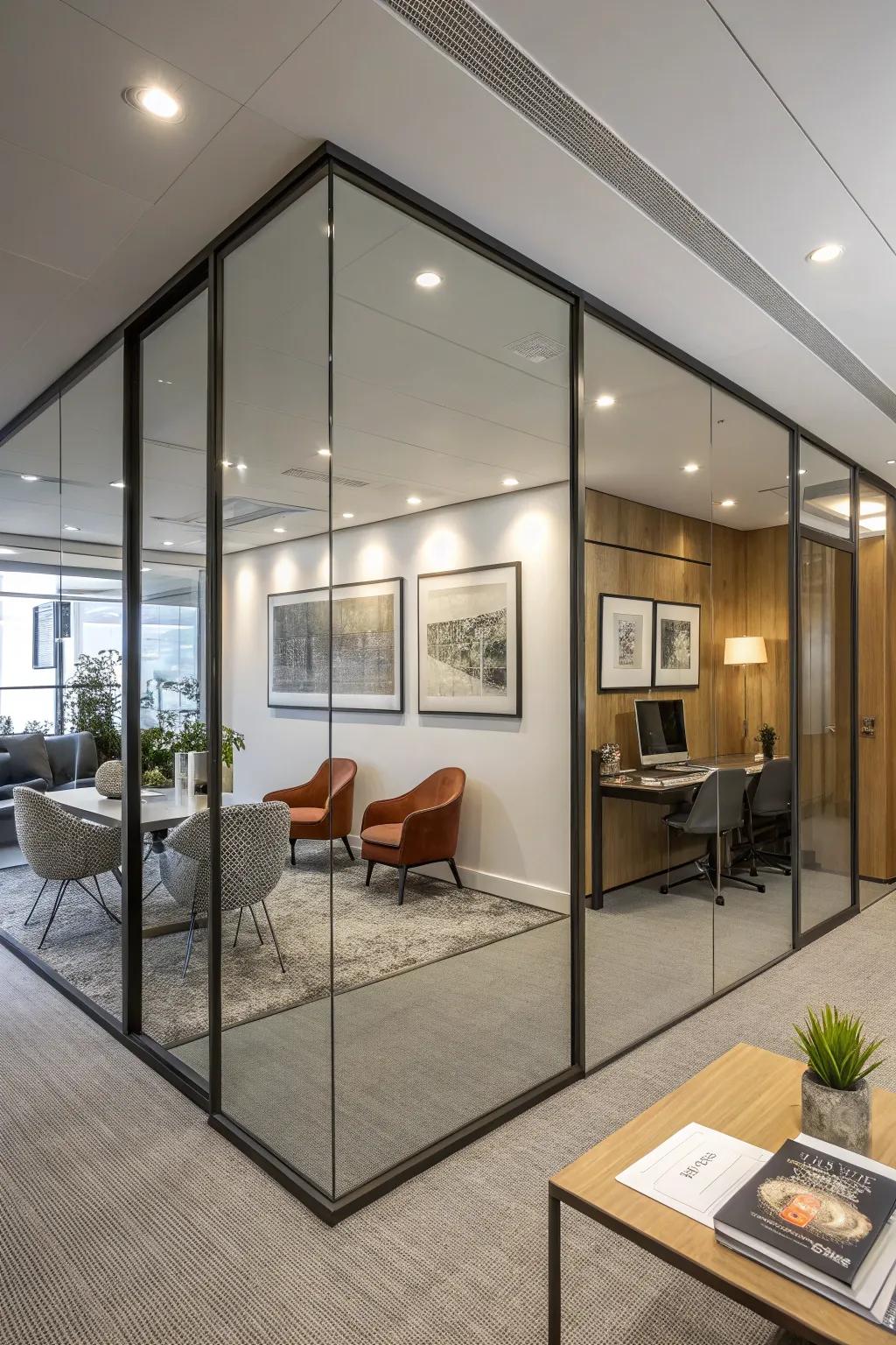 Mirrored space dividers amplify space and luminosity.