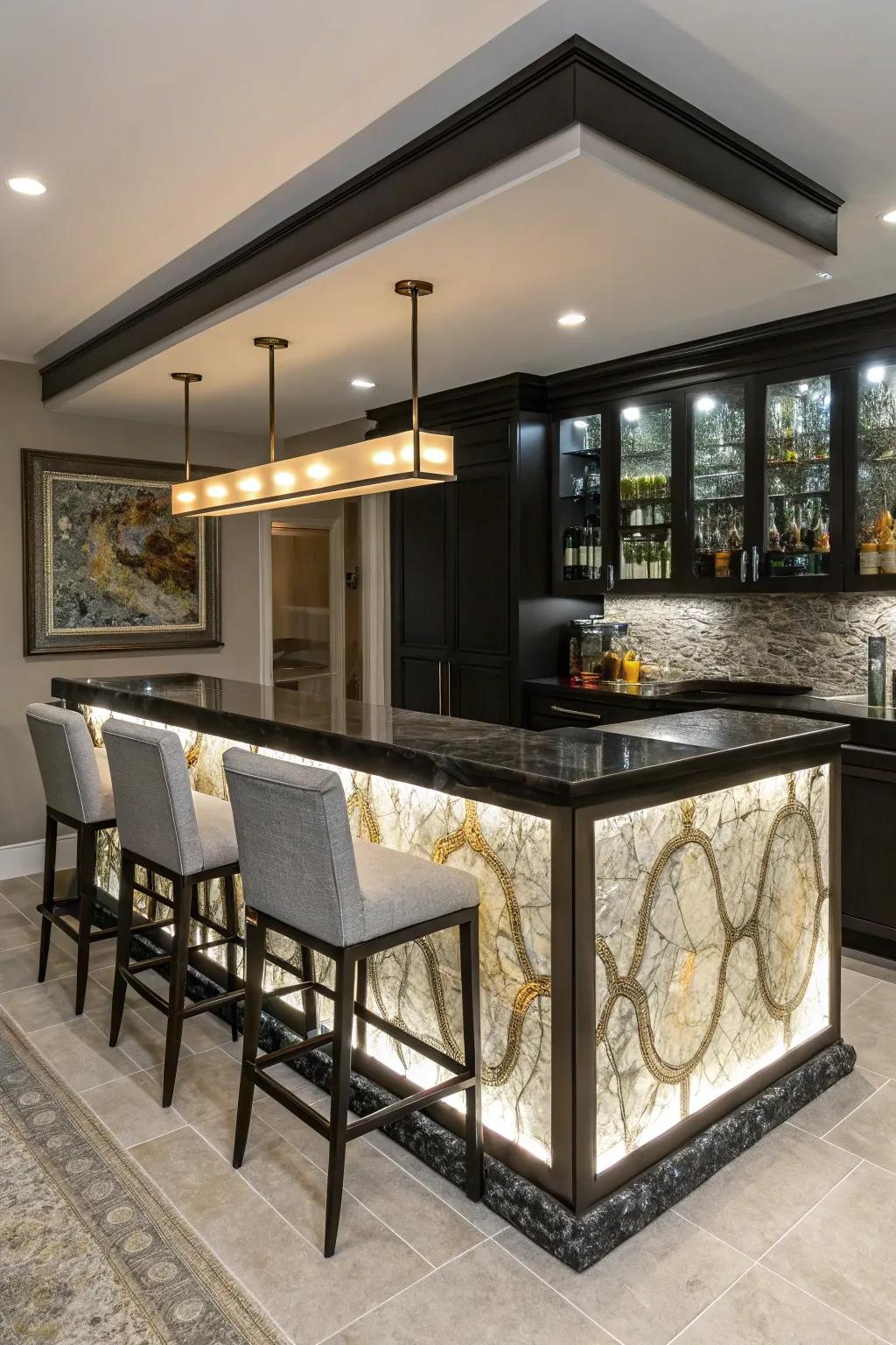 Unconventional materials add a 'wow' factor to this contemporary bar.
