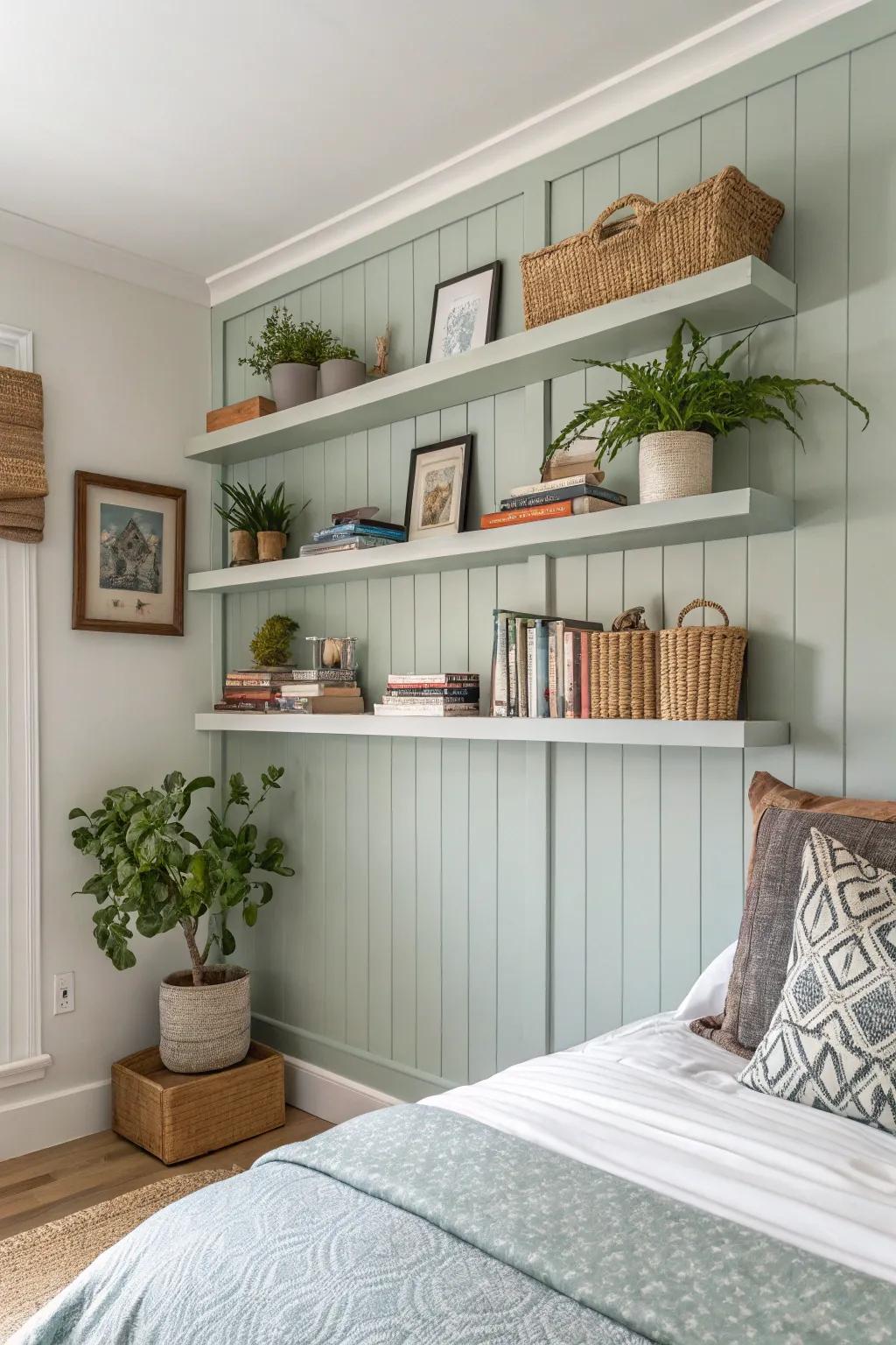 Integrated display shelves offer both storage and style.
