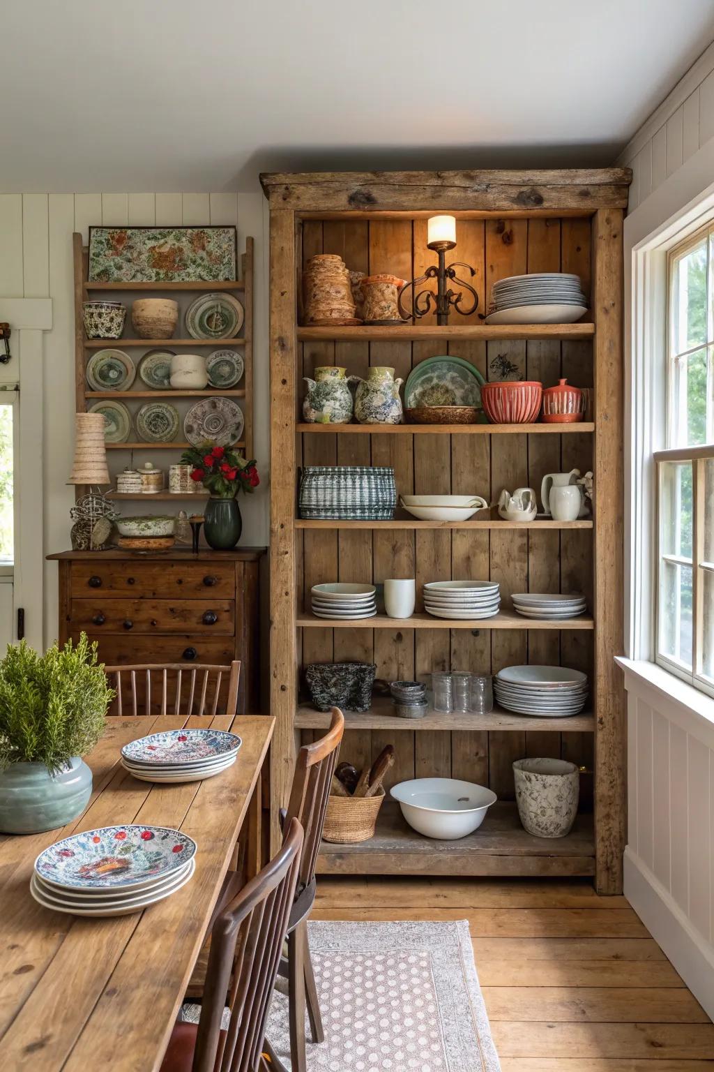 Open shelving enhances the room's accessibility and charm.