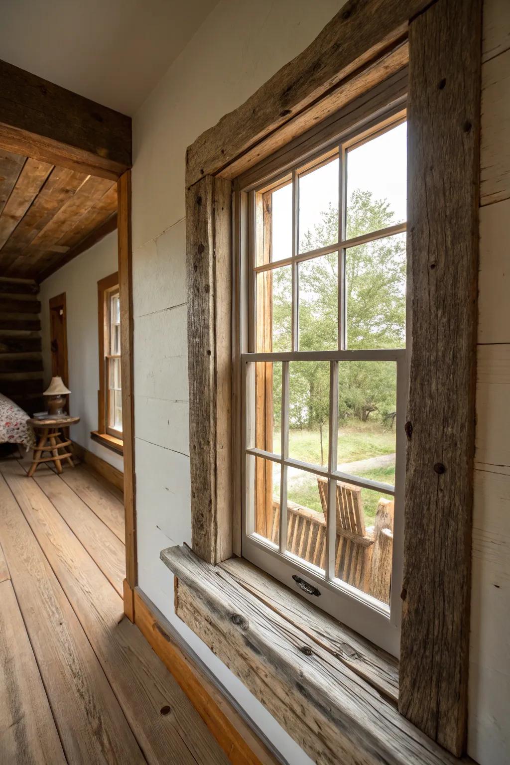 Reclaimed materials adding rustic charm to trim.