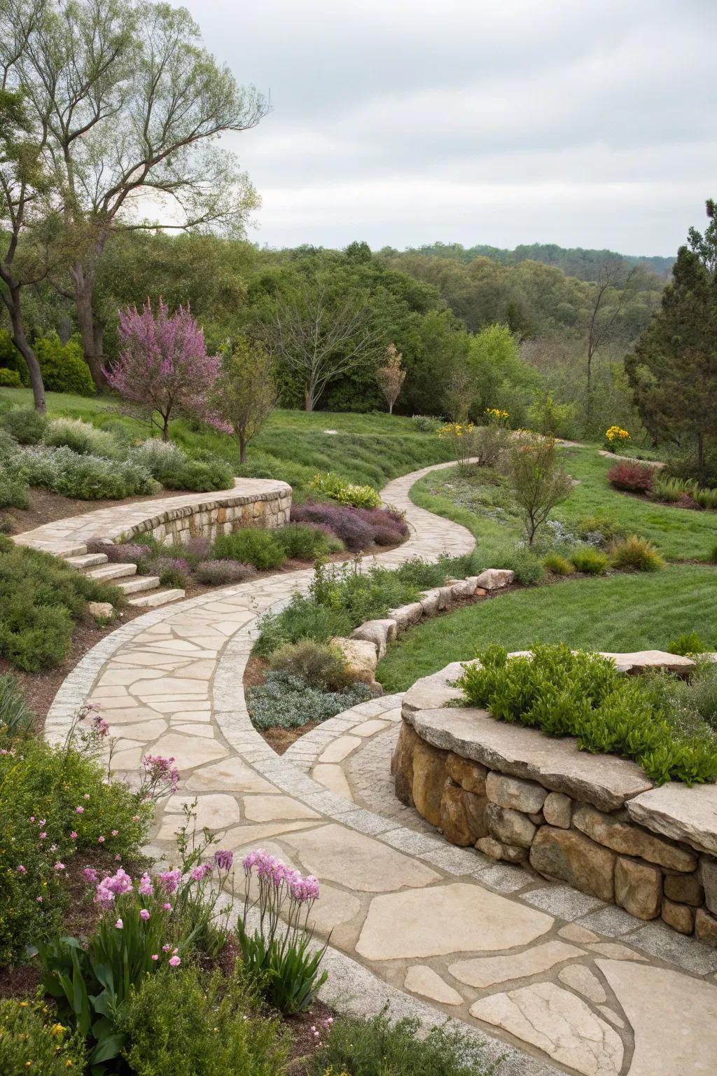 Natural stone introduces texture and resilience to garden aesthetics.