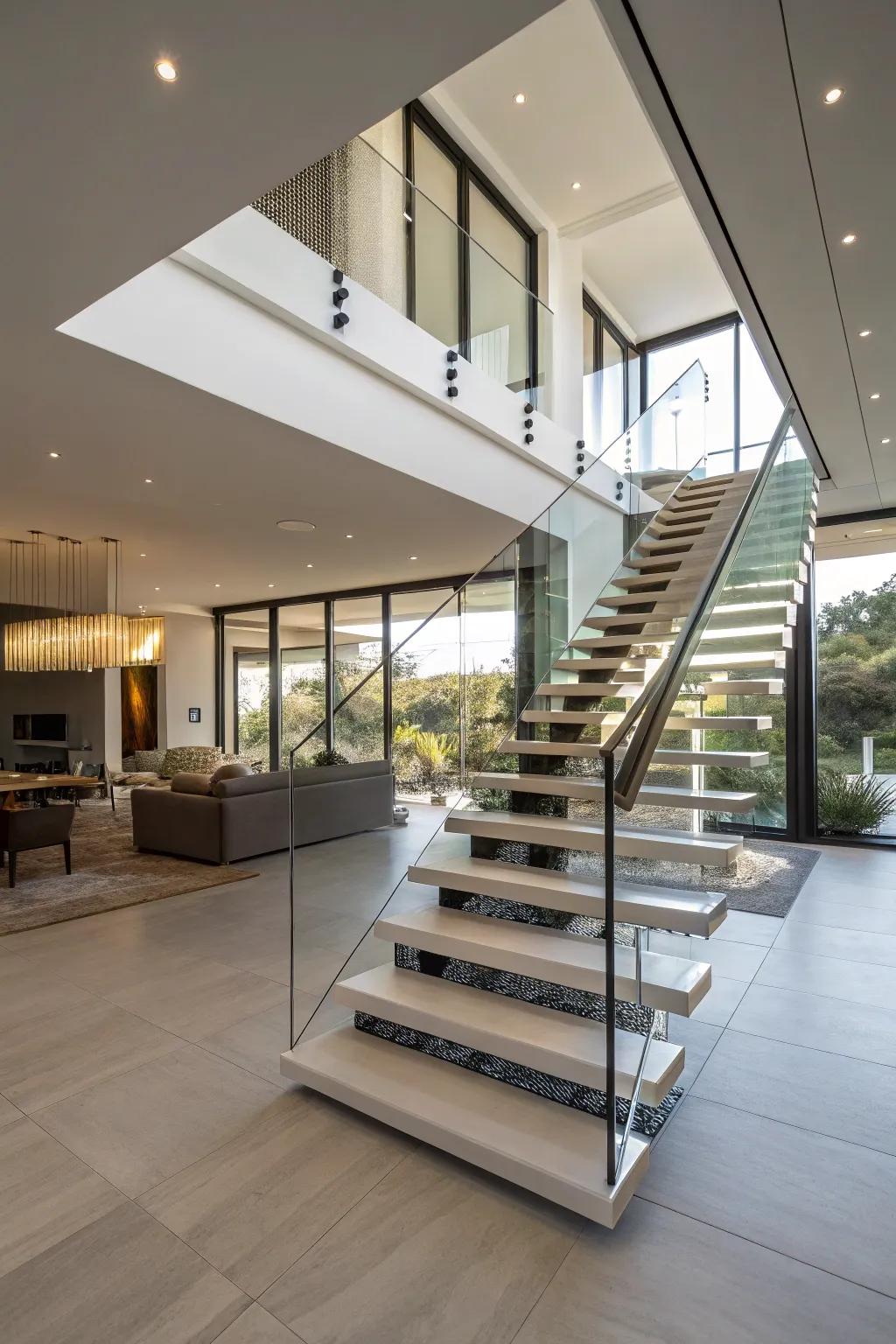 Suspended steps offer a blend of elegance and modernity.