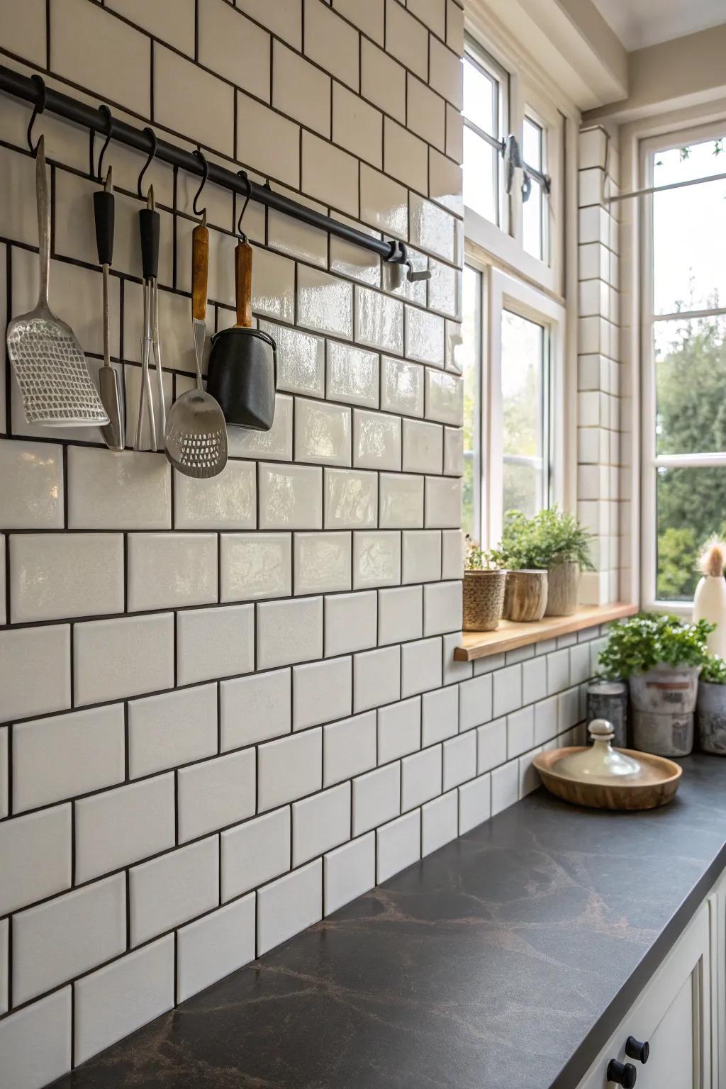 Contrasting grout adds a graphic element to tile layouts.