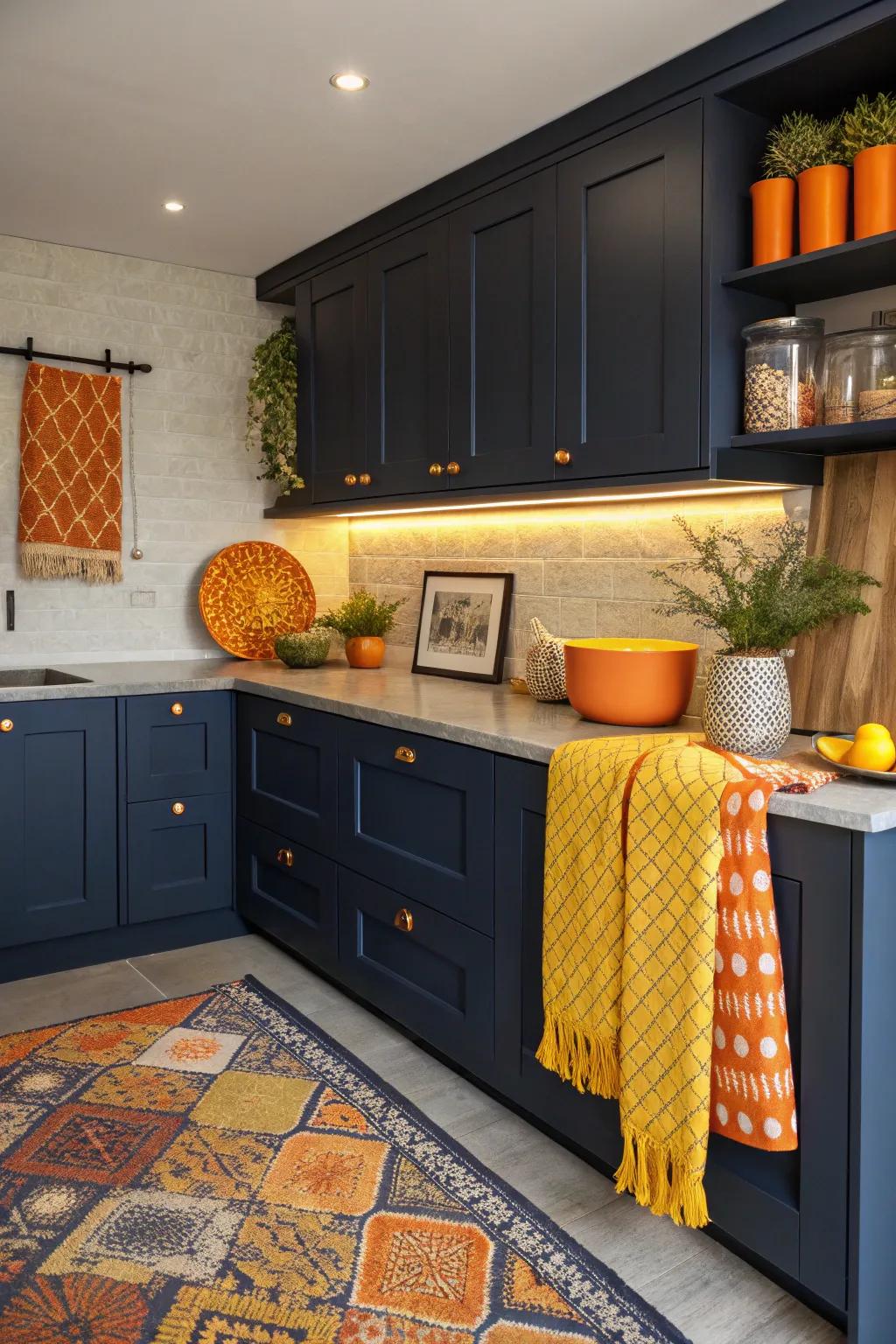Lively highlights introduce energy and contrast to deep sea-inspired kitchen designs.
