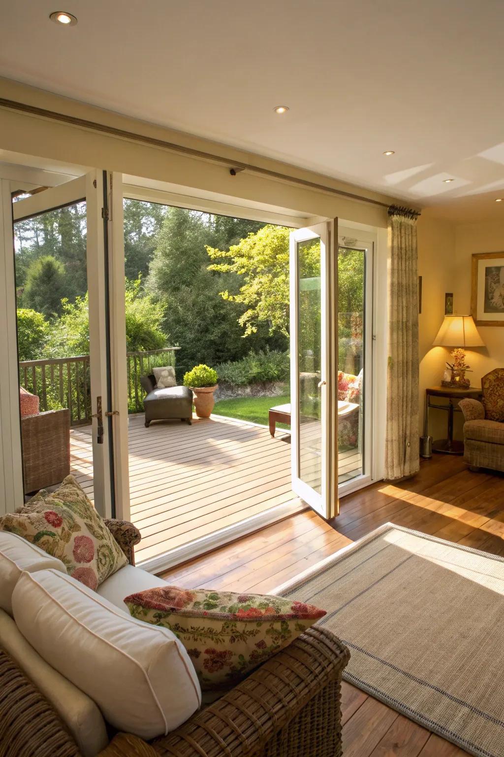 Bifold doors allowing a smooth merging of the interior and exterior.