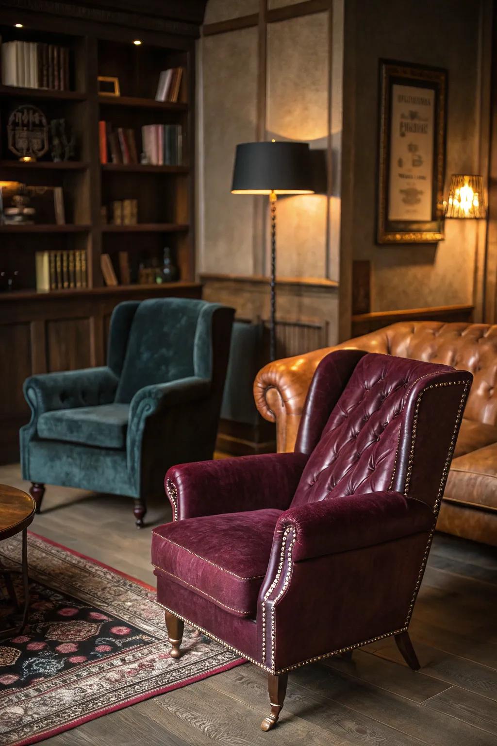 Moody textures such as velvet and hide fashion a tactile richness.