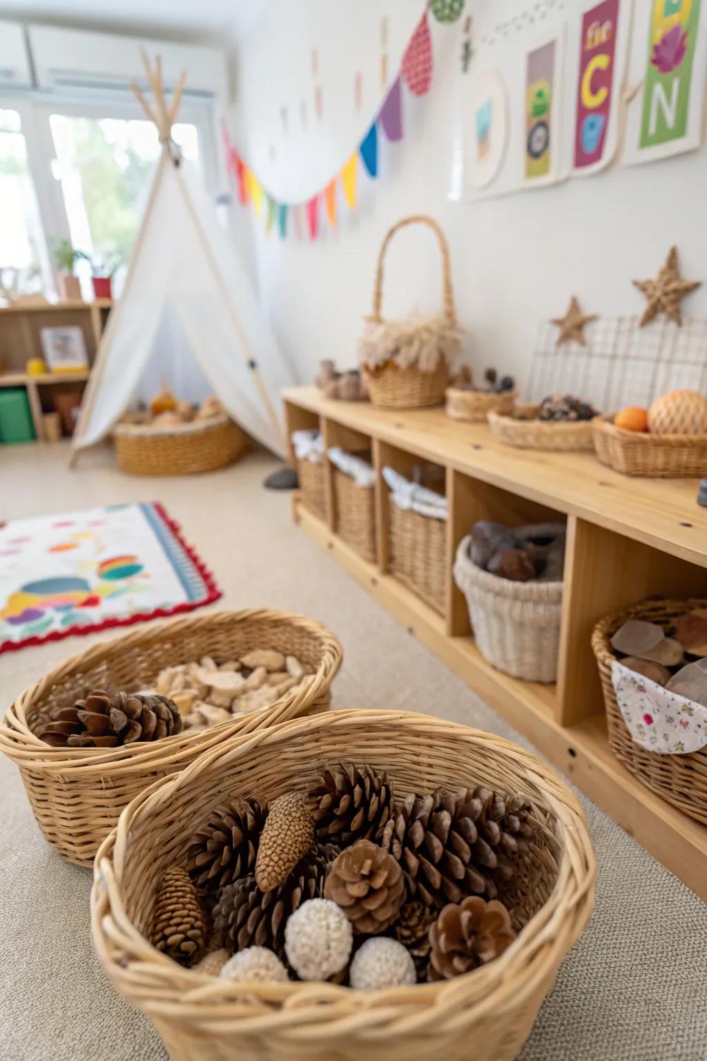Sensory bins spark curiosity and exploration.