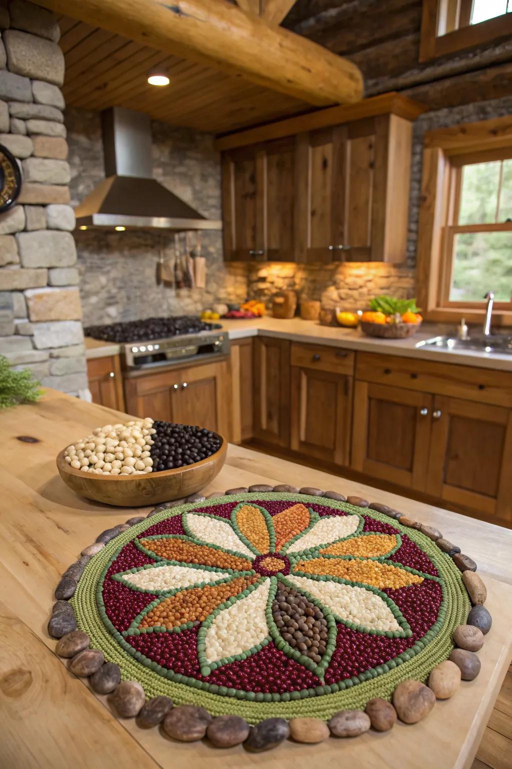 Pulses and seeds present a natural, earthy texture to mosaics.