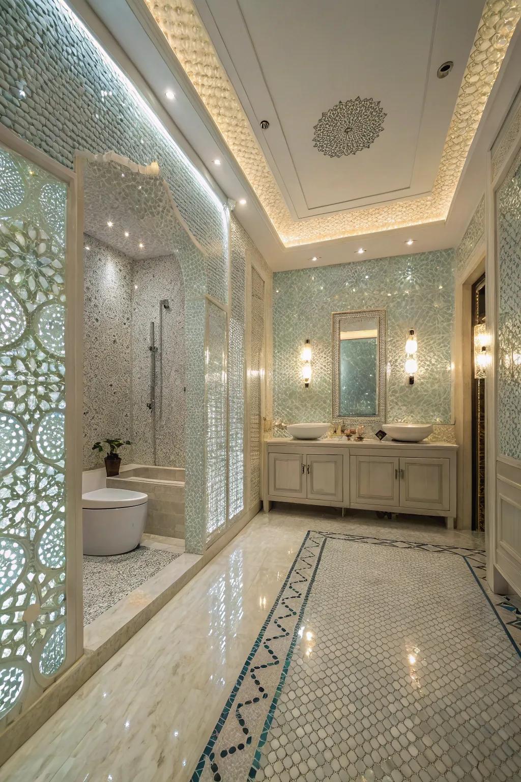 Experience the luminous beauty of glass mosaic tiles.
