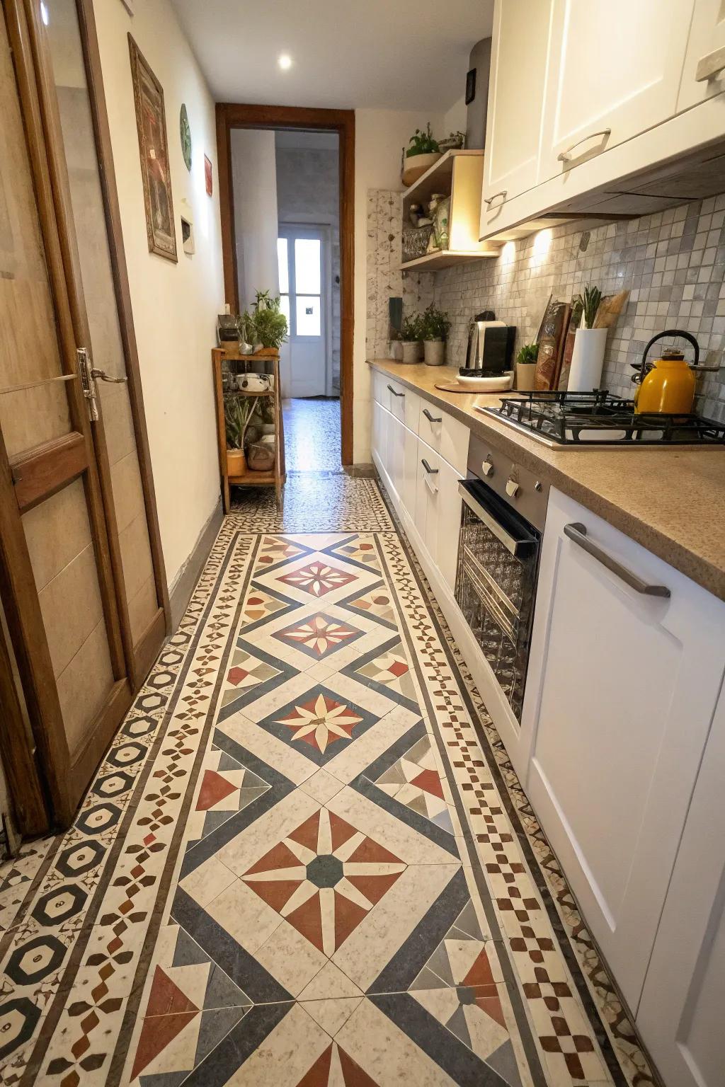 Inventive flooring designs enhance space perception.