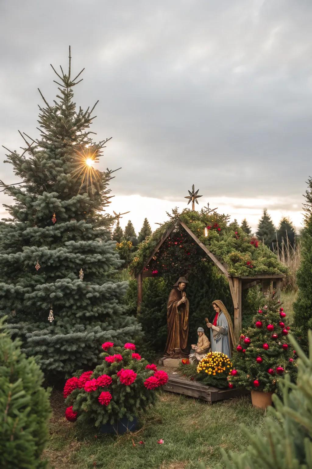 Vibrant foliage delivers a fresh and lively look to your nativity.