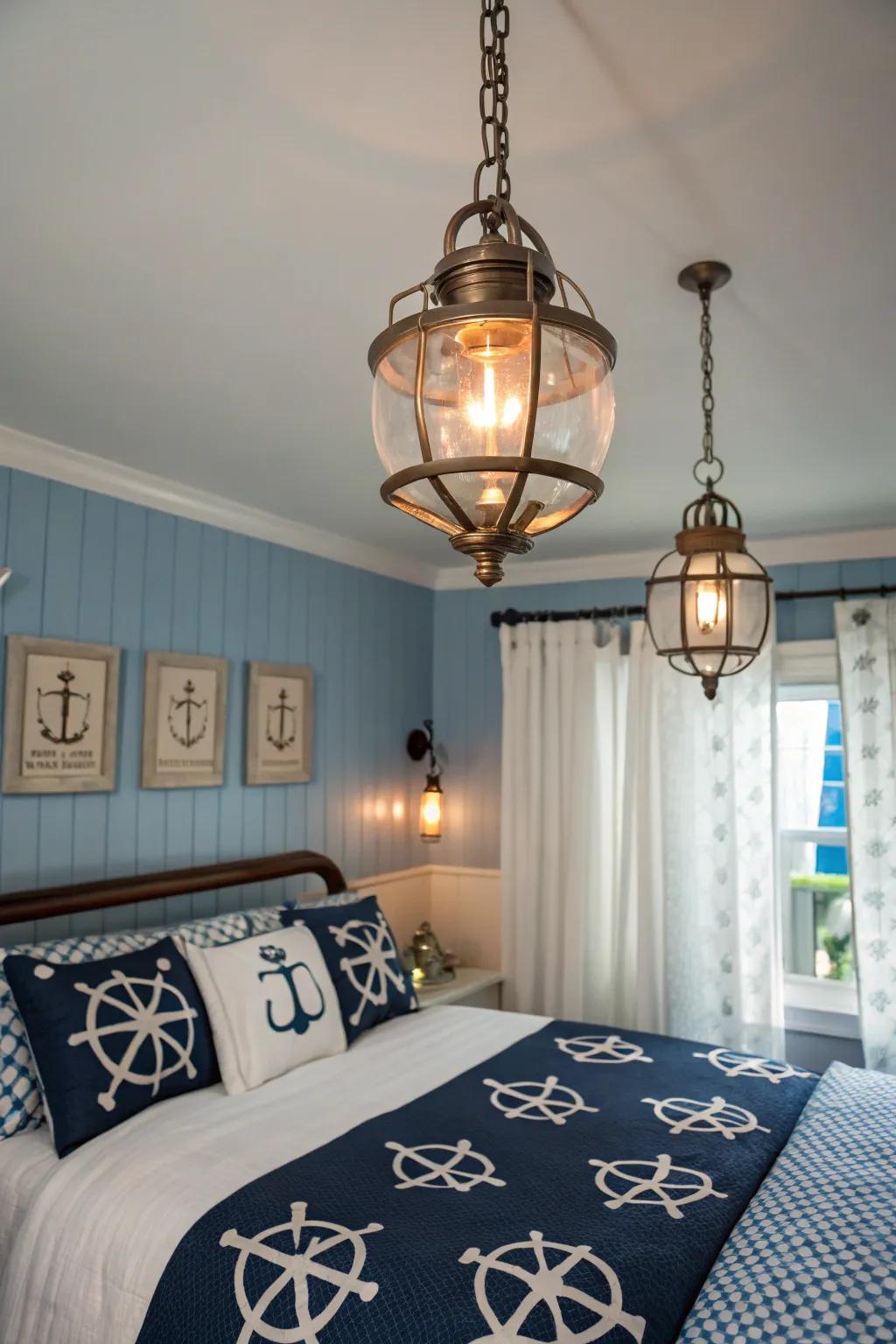 Maritime lighting emits a warm, inviting glow.