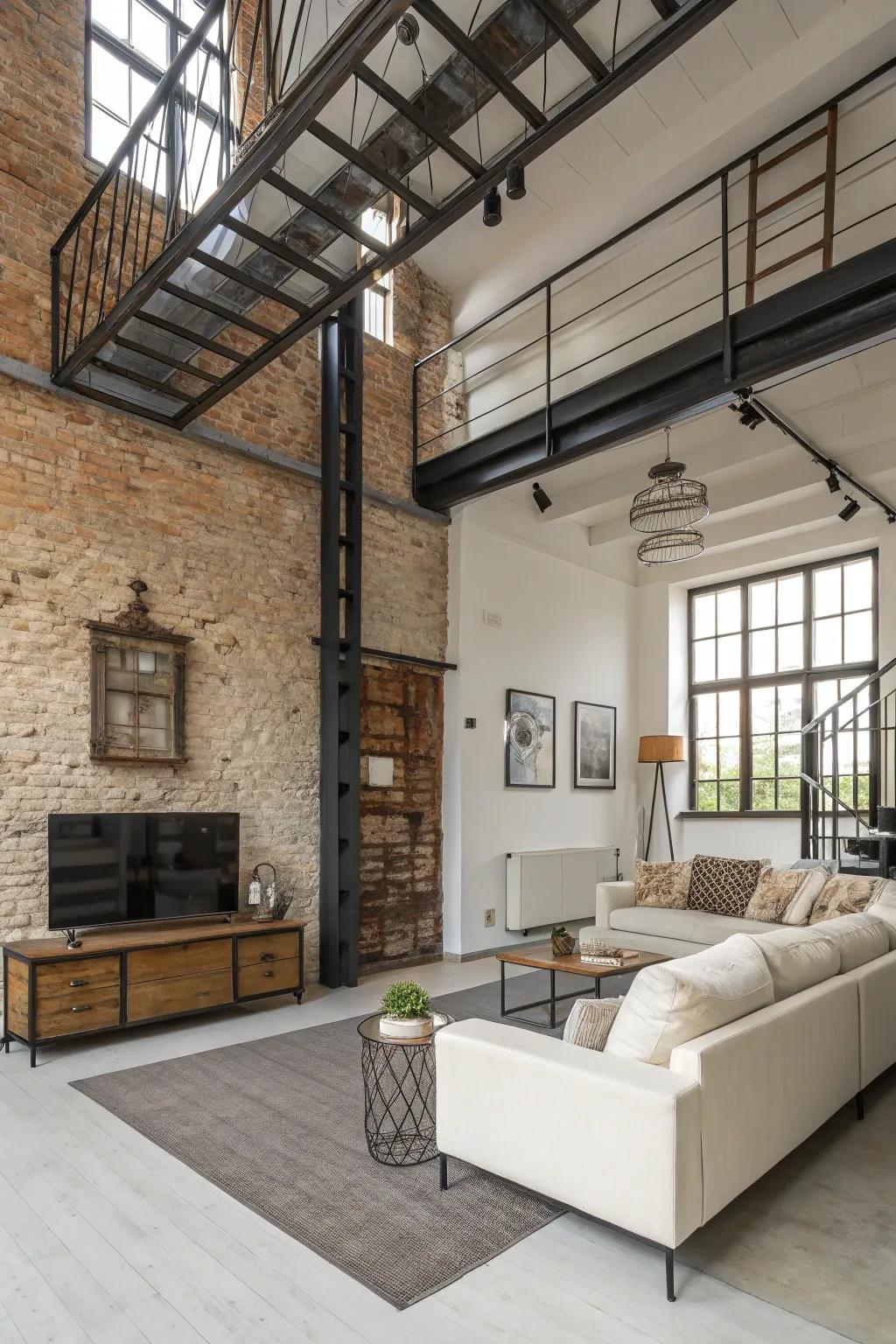 Industrial aspects bring a modern edge to an off-white room.