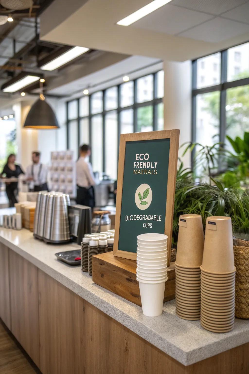 An eco-conscious coffee station reflects a dedication to sustainability.