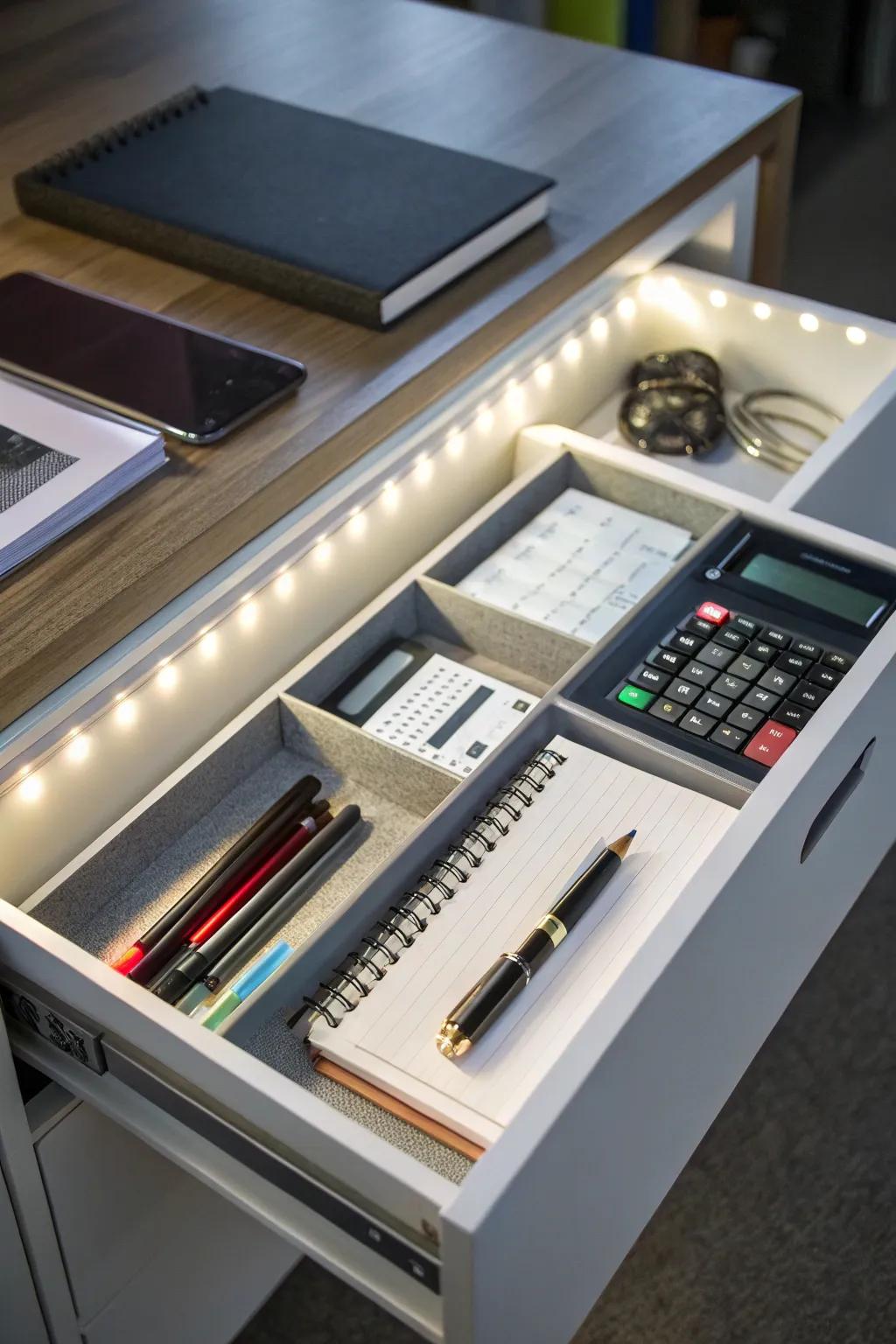 LED illumination introduces visibility and panache to your drawers.