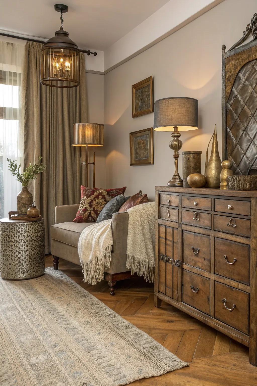 A mix of textures adds depth and interest to the room.