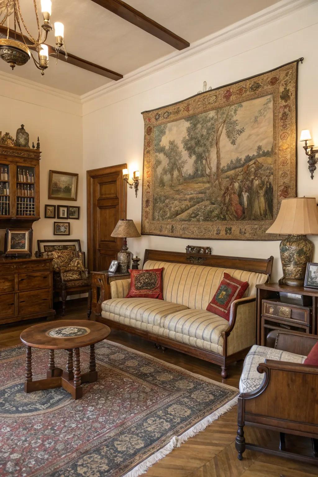 Classic wall artwork creates a point of focus.