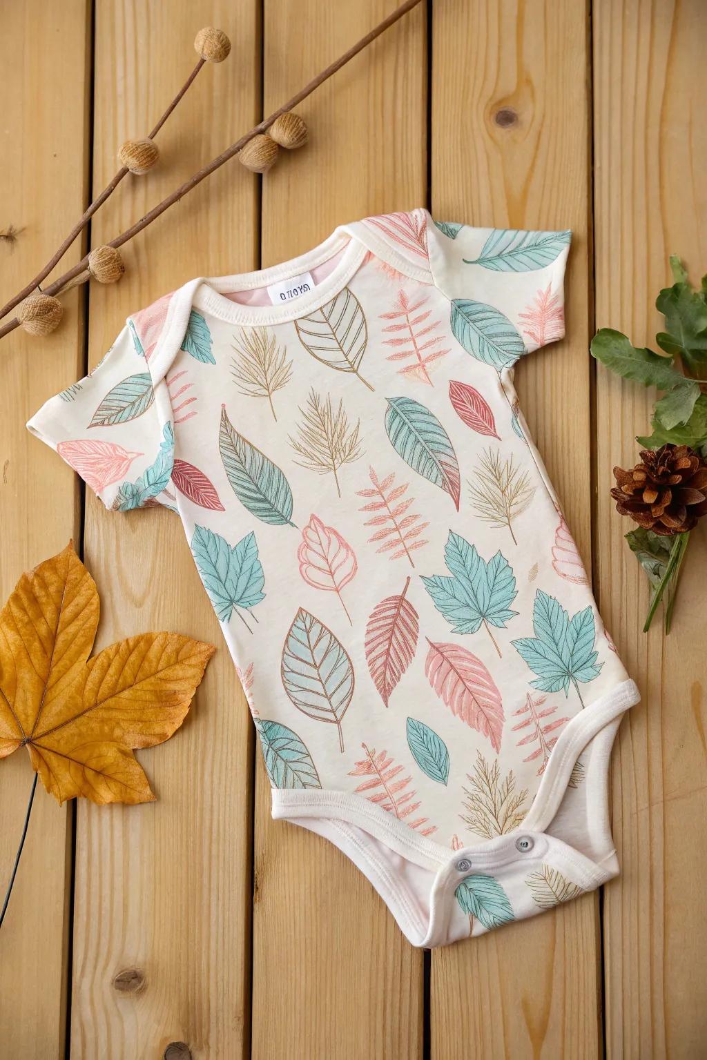 A nature-inspired onesie showcasing stunning leaf prints.