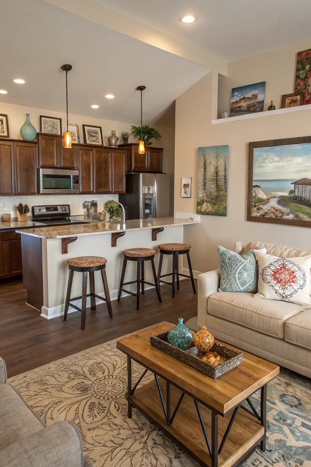 Personal touches make an open-concept space uniquely yours.