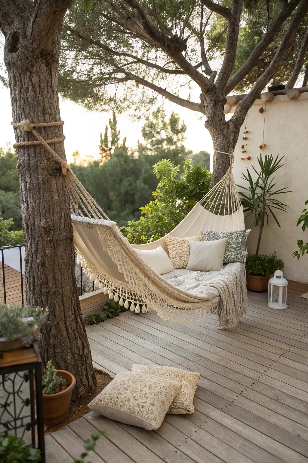 Sling beds offer a serene location to unwind.