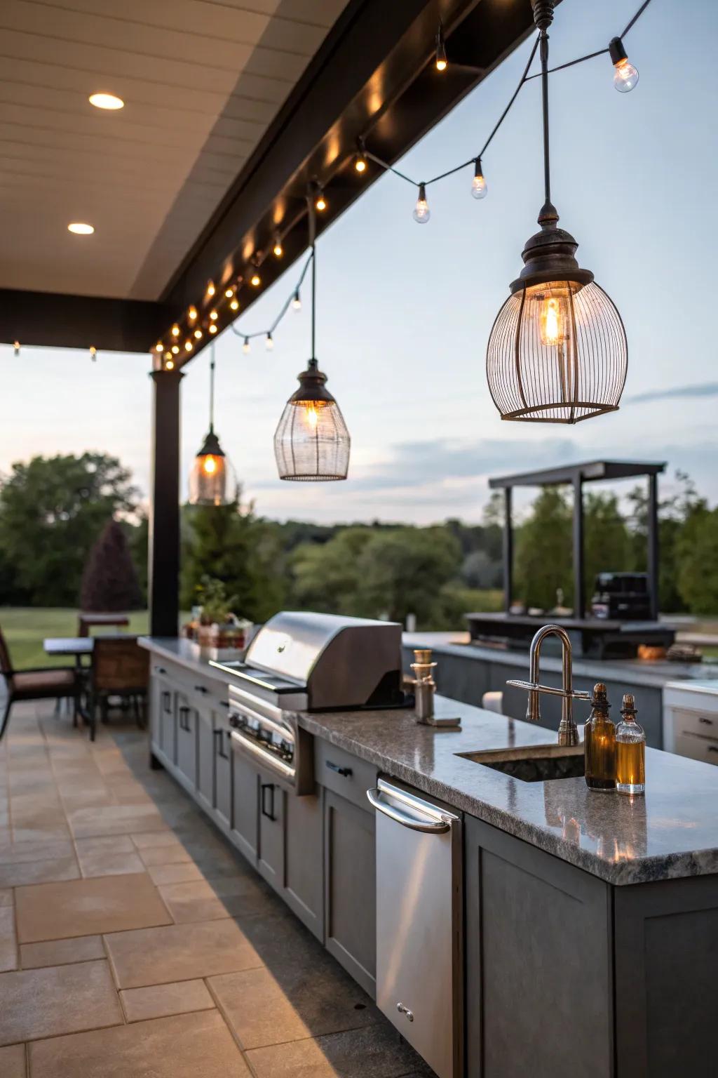 Hanging lights highlight key areas with style and function.