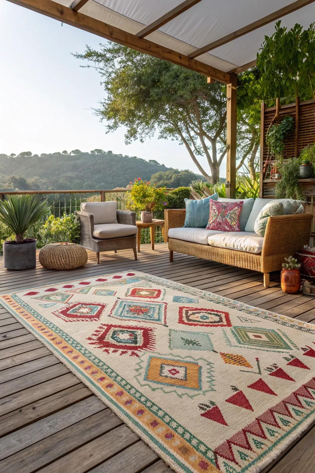 Exterior rugs help define spaces and add character to your patio.