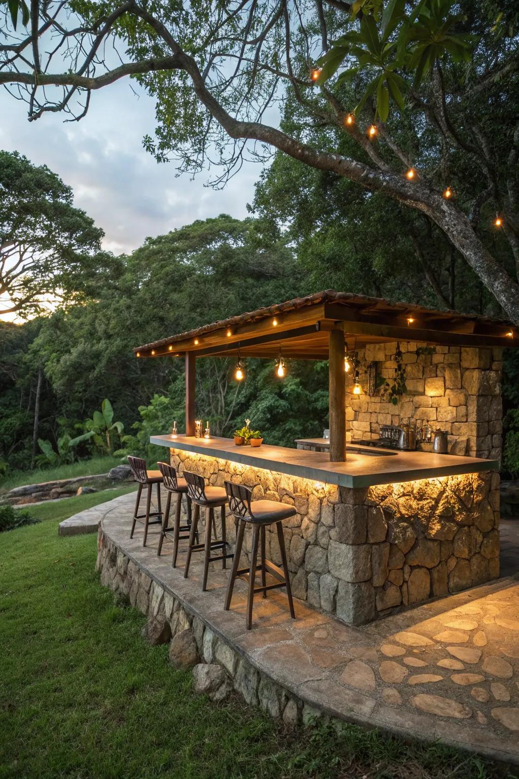 An eco-friendly stone bar featuring sustainable elements.