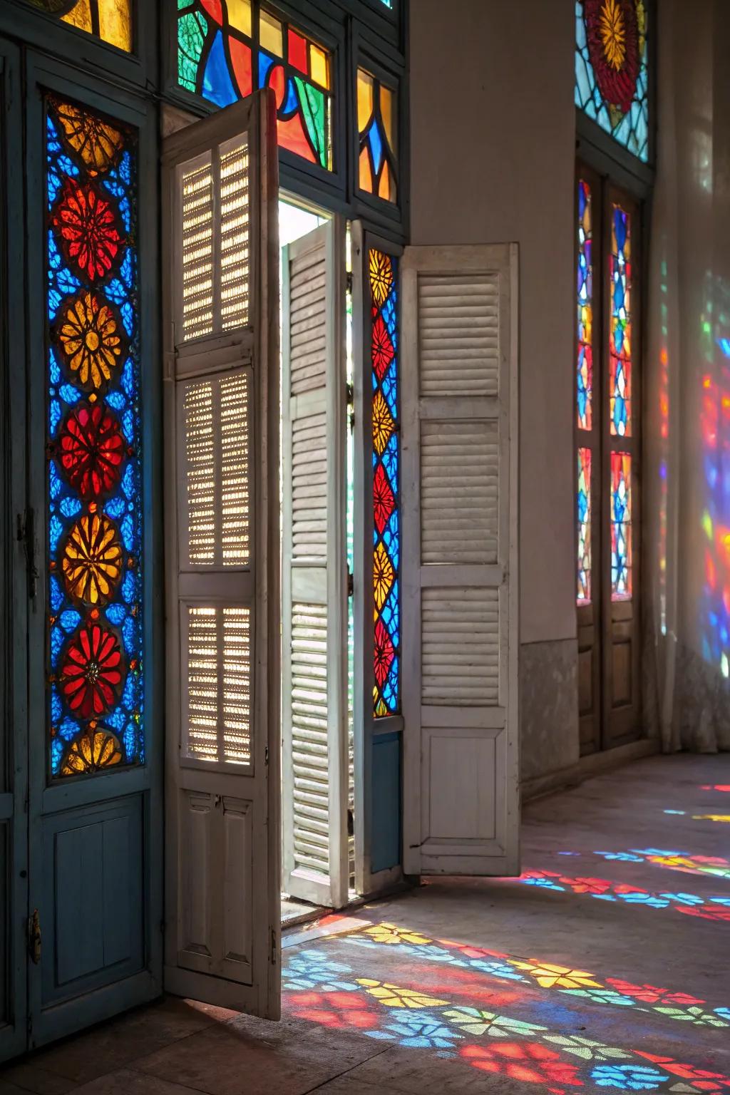 Awnings with decorated glass inserts.