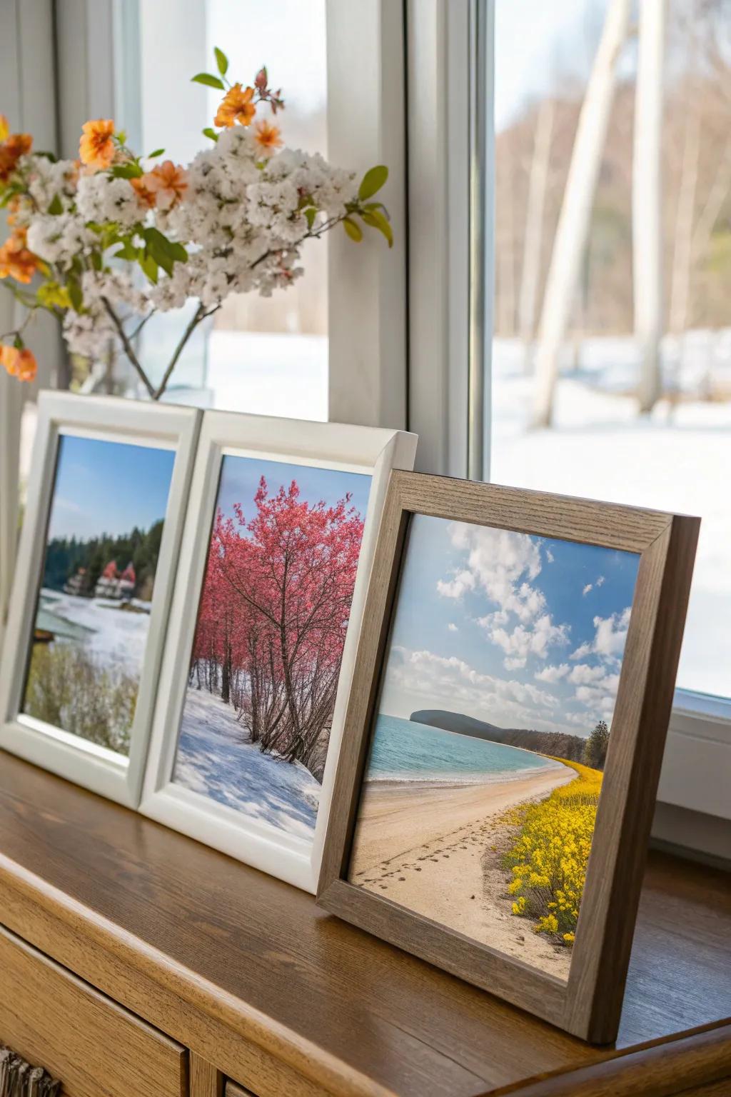 Seasonal frames contributing freshness and celebration.