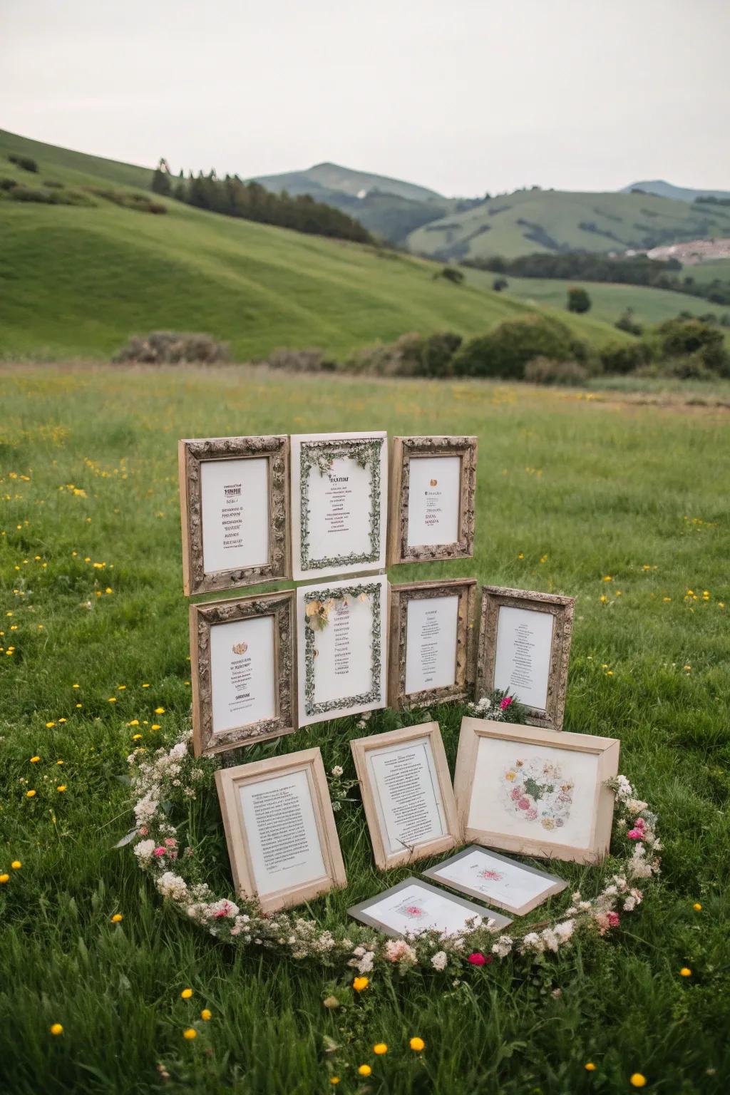 A creative seating chart presented in a period style.