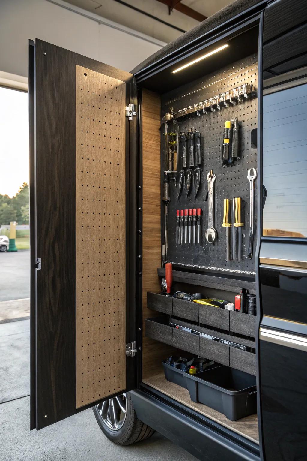 Enhance your garage&rsquo;s storage potential with stylish panel-lined cabinet doors.