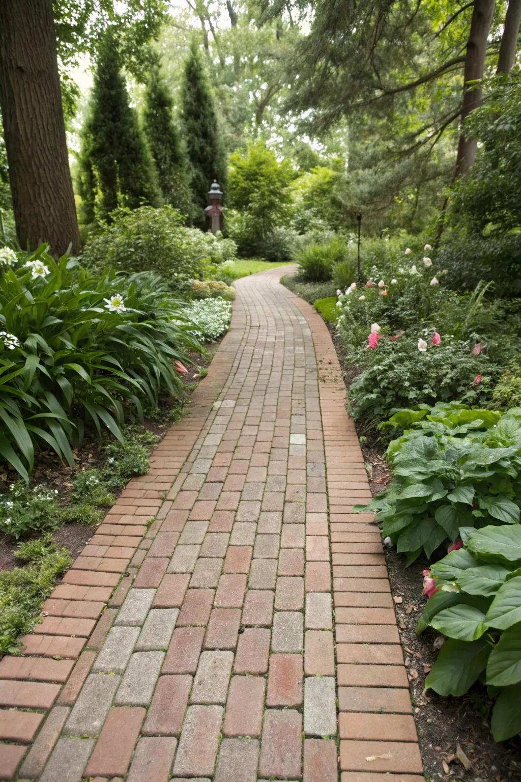 A traditional brick pathway conceived for permeability.